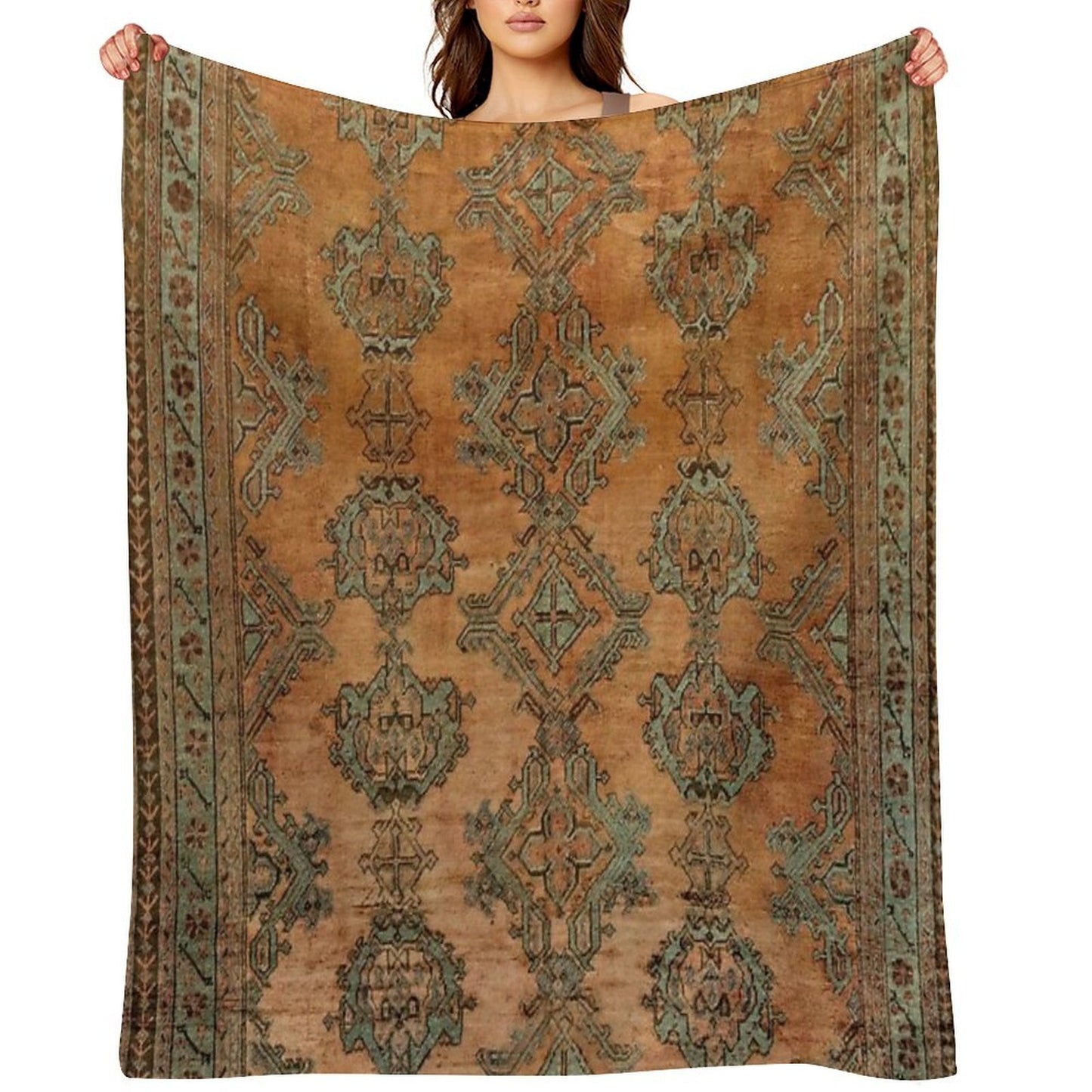 Antique Turkish Oushak Rug Print Multi-functional Throw Blanket