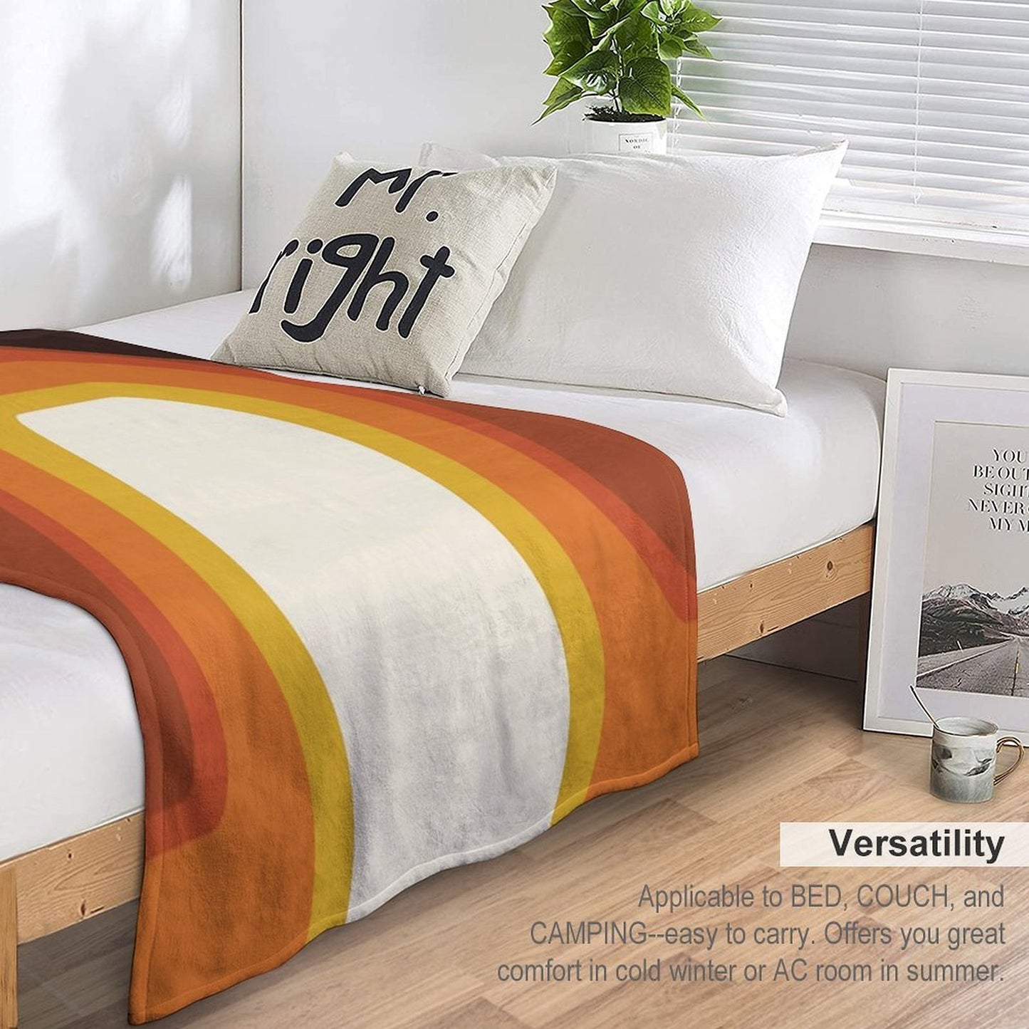 Mid-Century Modern Meets 1970s Orange Rainbow Anti-pilling Throw Blanket