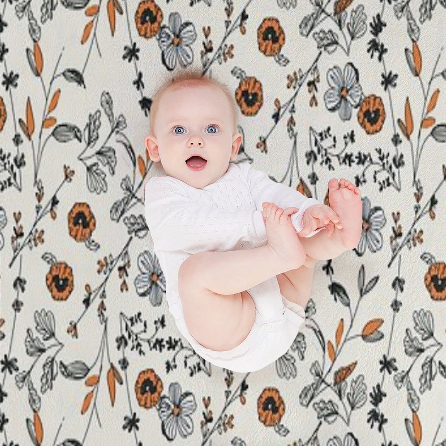 Orange Flower Pattern Sustainable Throw Blanket