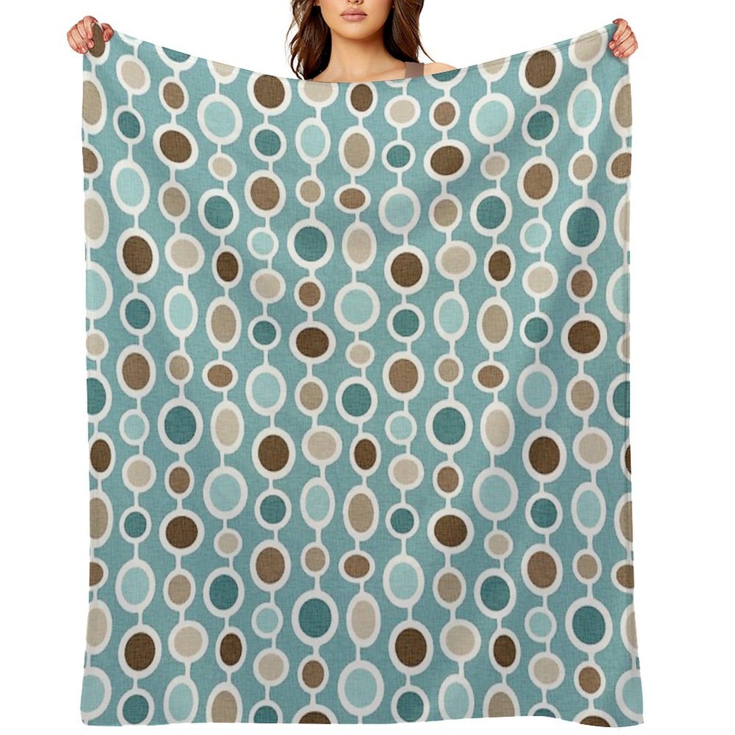 Mid Century Modern Geometric Circle Atomic Art Print 2 - Blue Brown All-season Throw Blanket