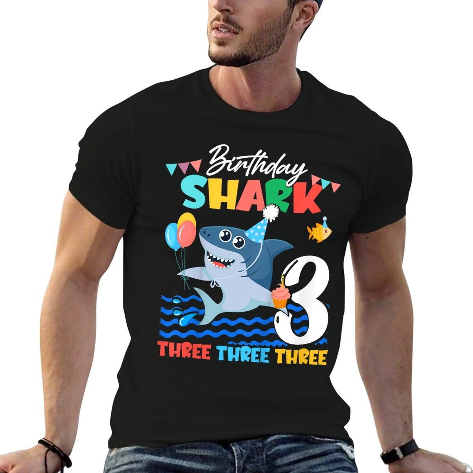Baby Cute Shark Birthday Boy 3 Year Old Gift - Three Three  Classic T-Shirt