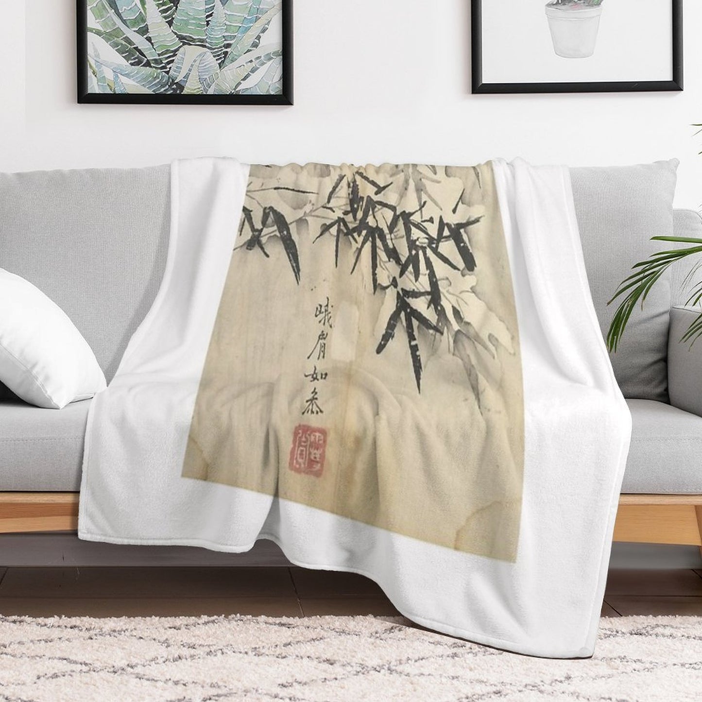 Bamboo in Snow Wrinkle-free Throw Blanket