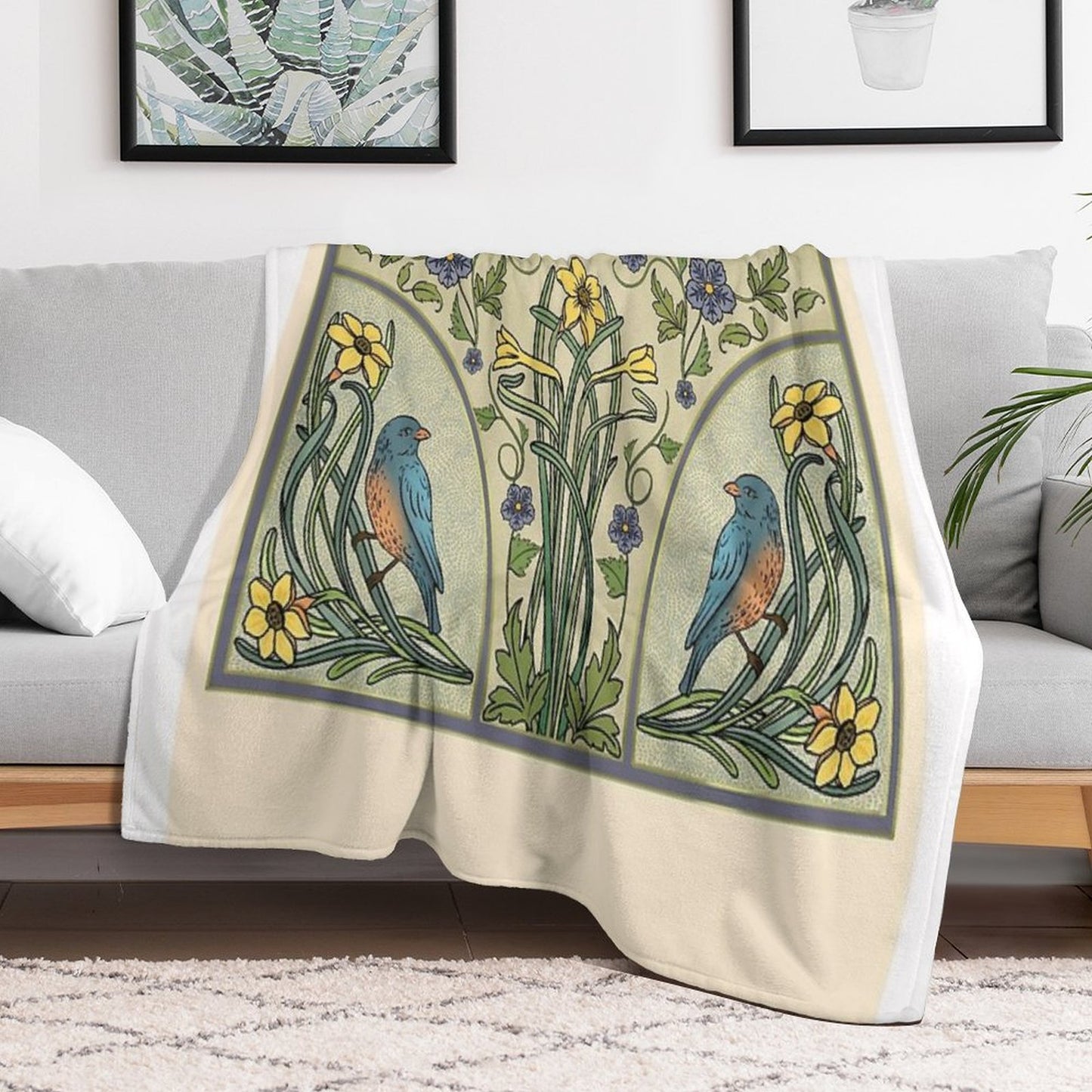 Bluebirds And Spring Blossoms Inspired By Art Nouveau Comfort Throw Blanket