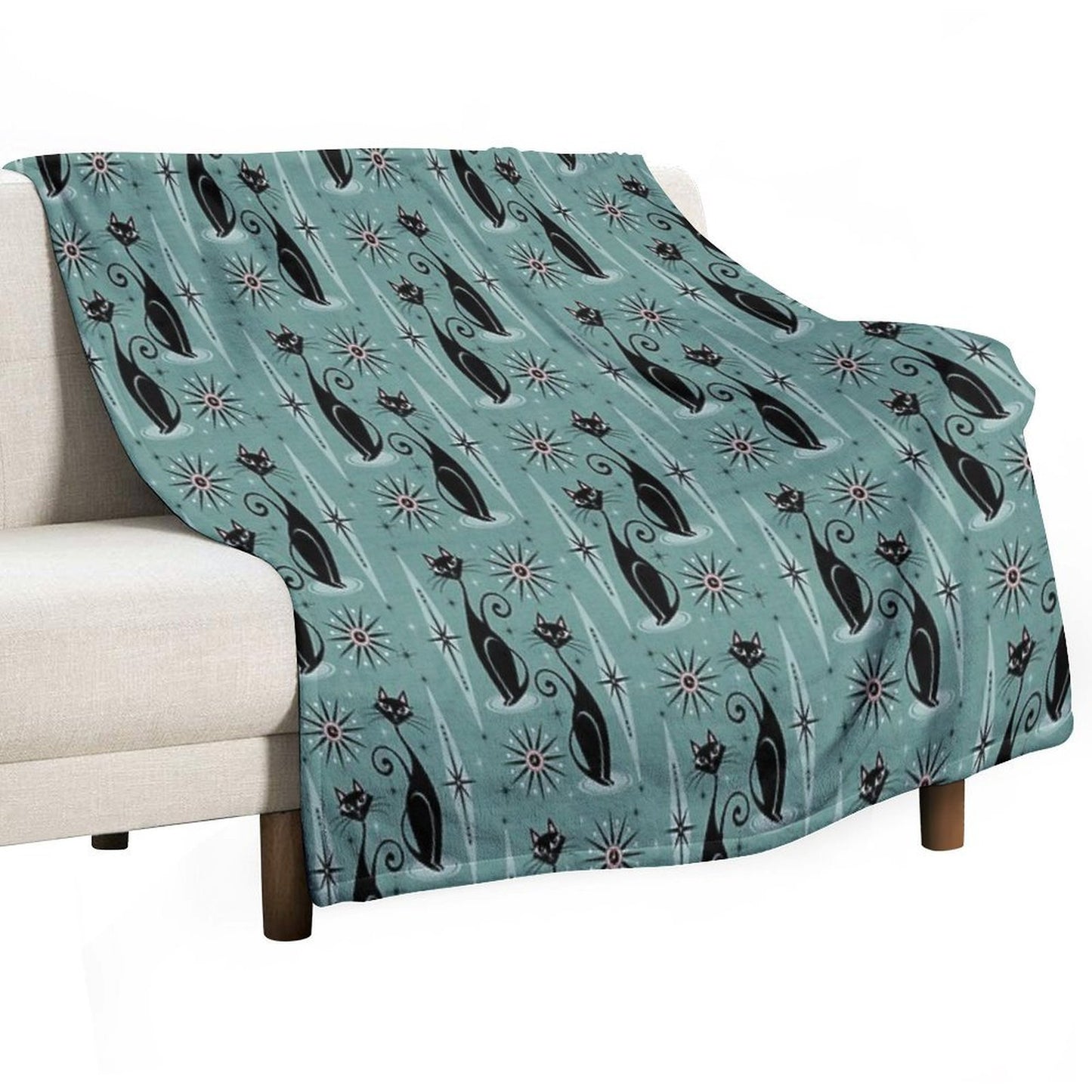 Mid Century Cats And Clocks III Quick-dry Throw Blanket