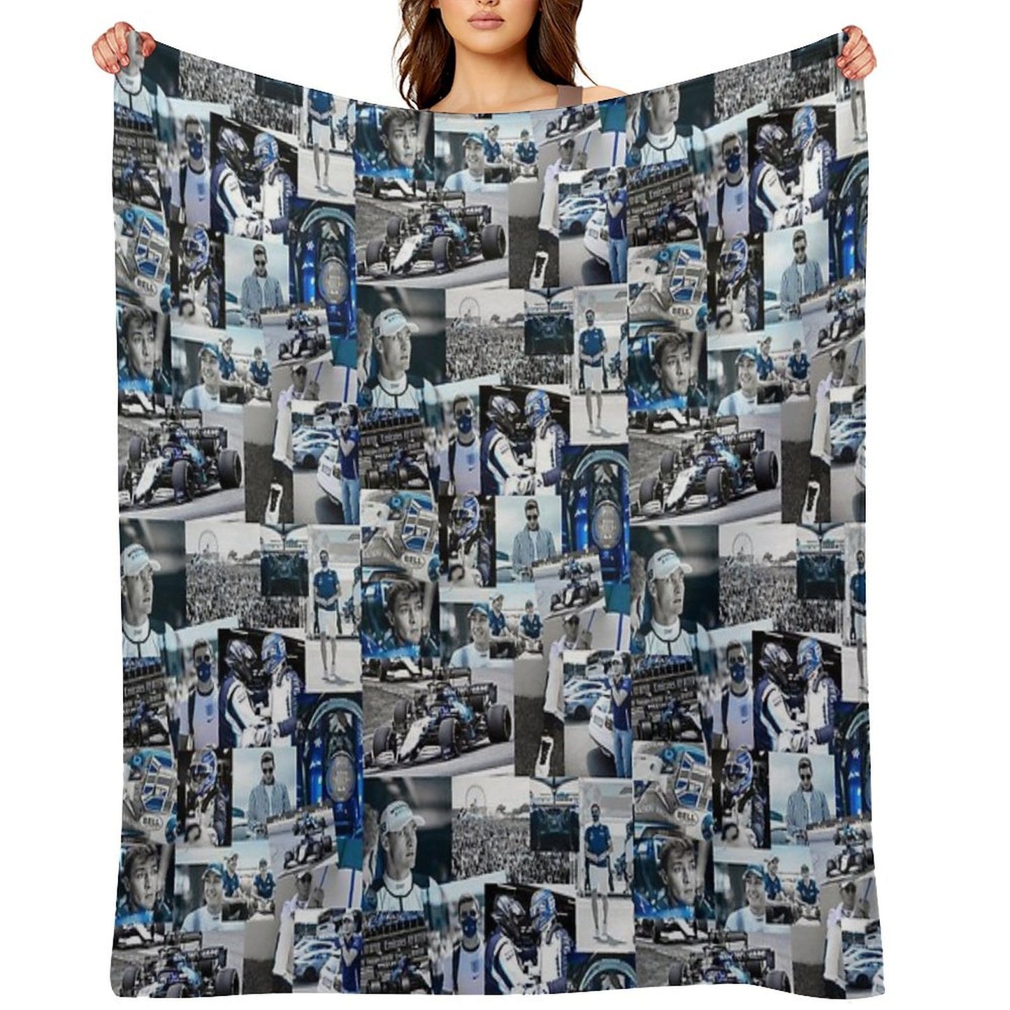 George Russle Williams Racing Collage Machine-washable Throw Blanket