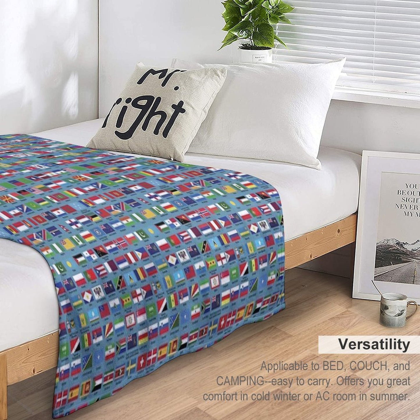 World Flags with Country Names - Blue Gift-ready Throw Blanket