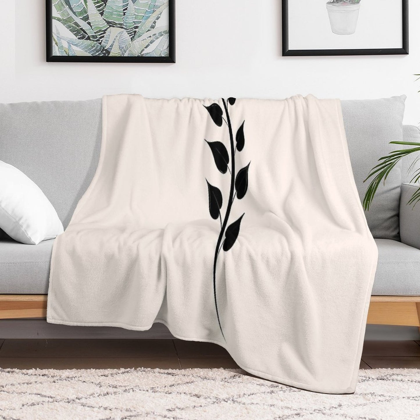 Minimalist Twig of Eucalyptus Branch in Black Abstract Watercolor Tropical Boho Minimalist Art Warm Earthy Tones Pastel Colors S Versatility Throw Blanket