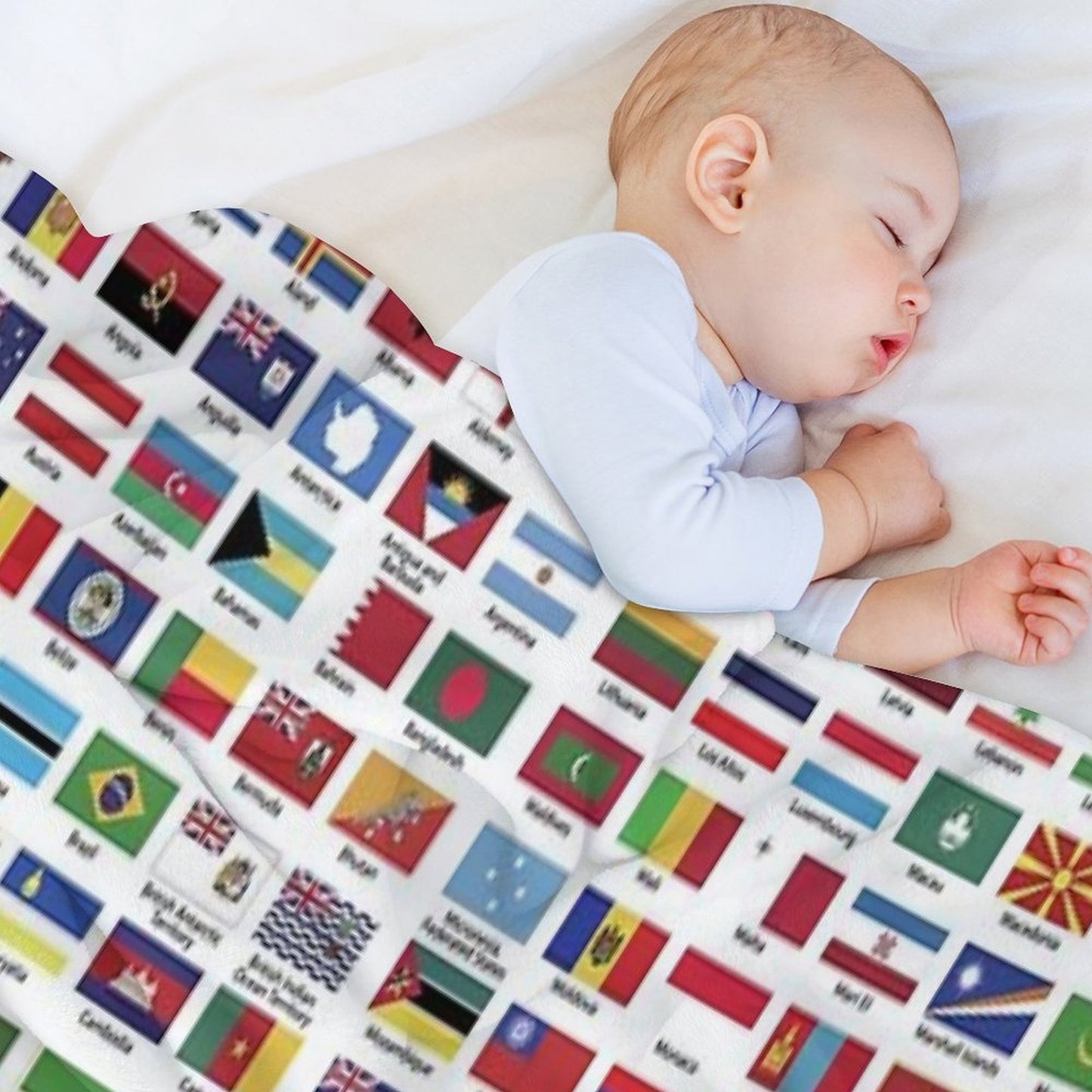World Flags with Country Names Plush Throw Blanket