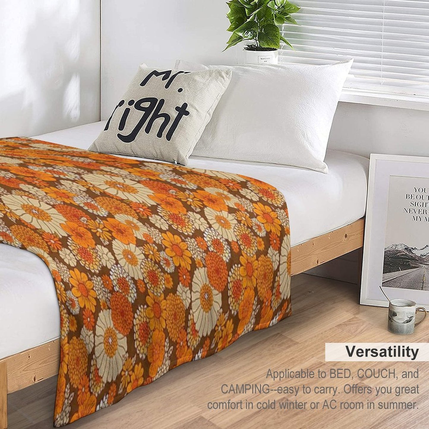 70s Retro Daisies, Vintage Flower Power, Orange And Brown, Boho, Premium Throw Blanket