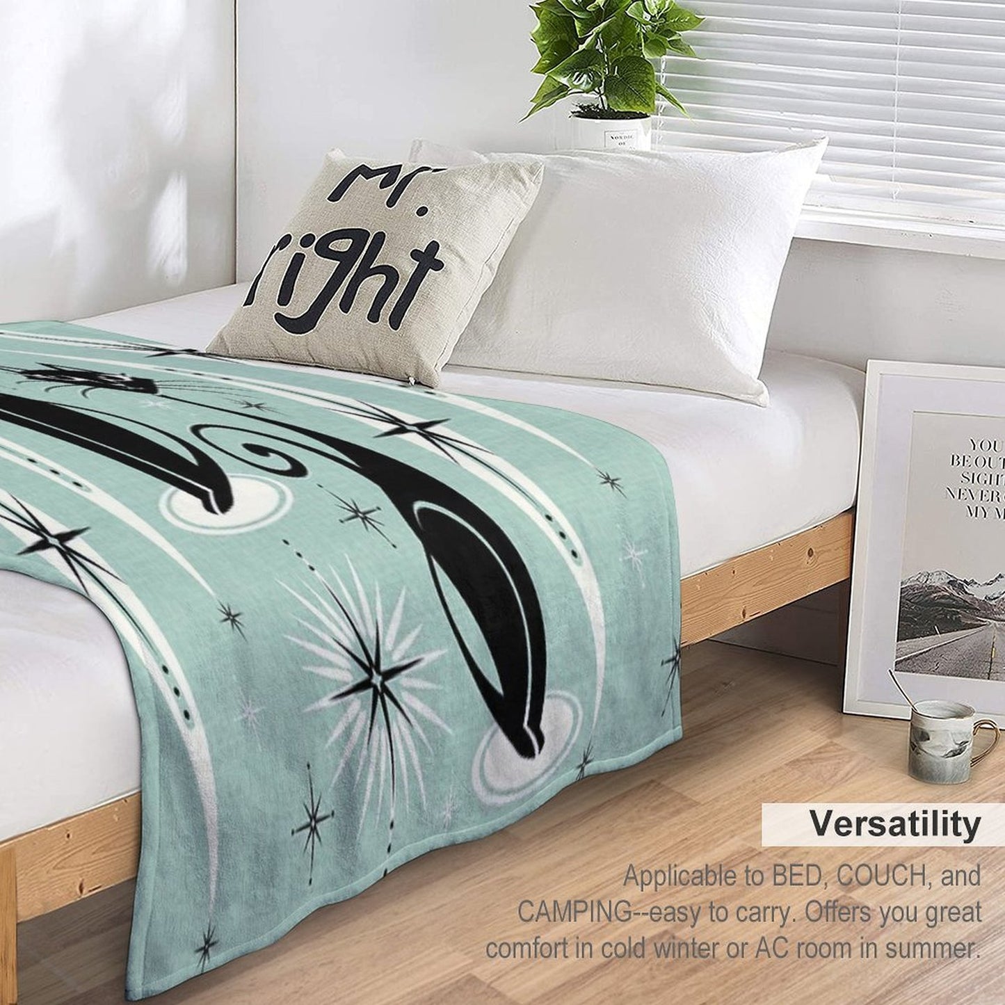 Mid Century Meow Retro Atomic Cats on Vintage Mint ©studioxtine Wrinkle-free Throw Blanket