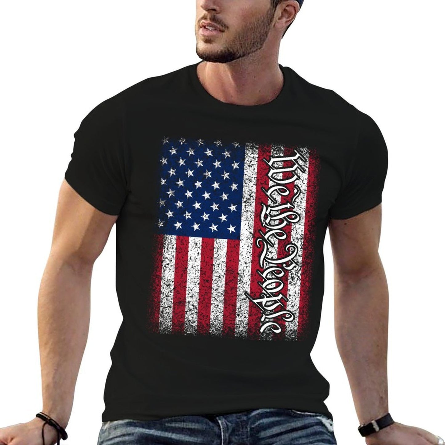 American USA We The People Patriotic Red White Blue Tagless Design T-Shirt