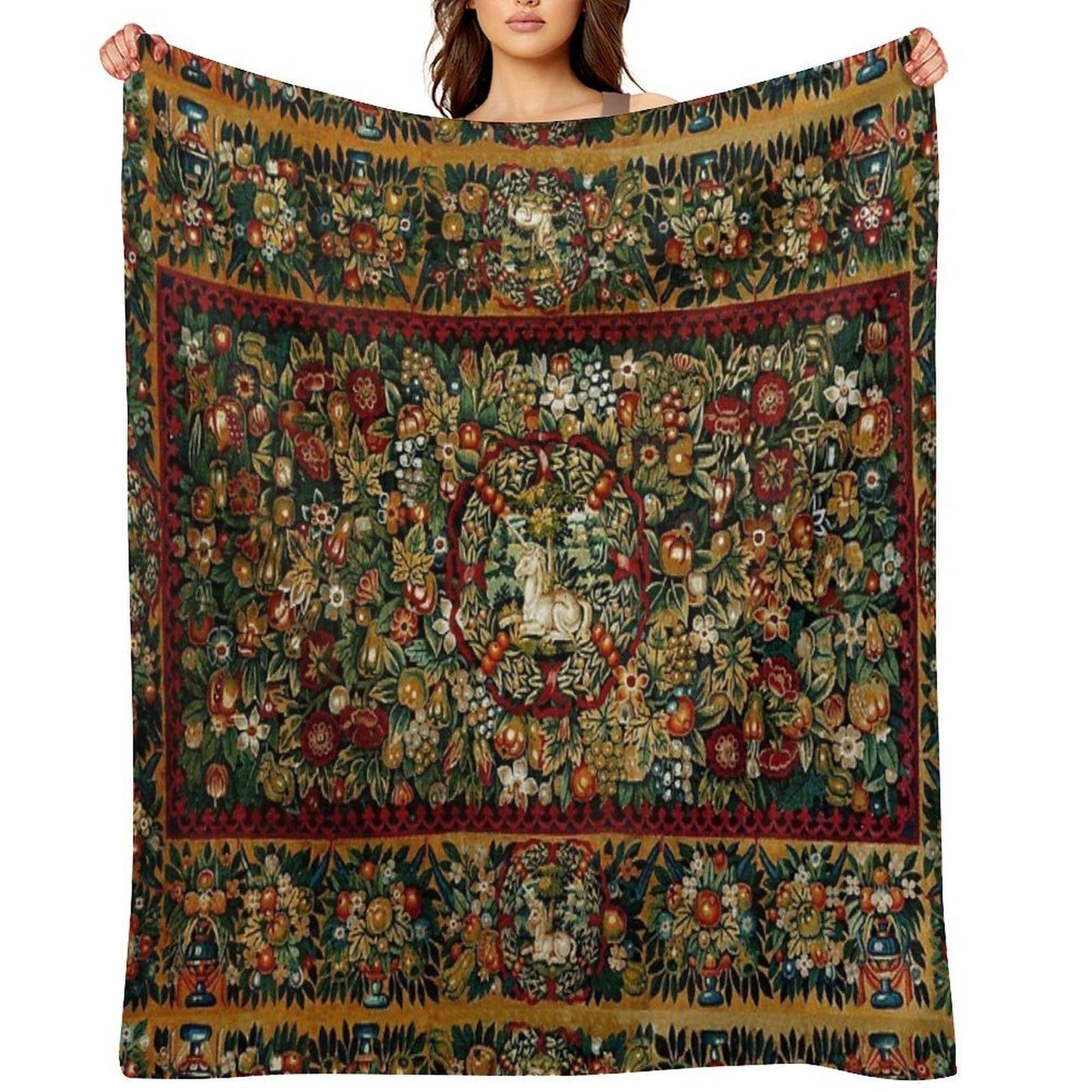 Medieval Unicorn Floral Tapestry Velvety-soft Throw Blanket