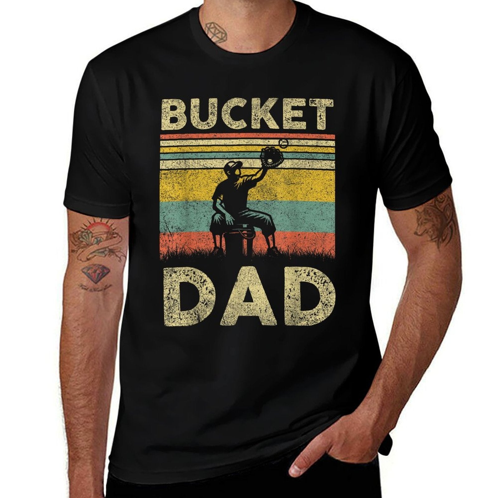 Bucket Dad Softball Dad Baseball Funny Coach Fathers Day  Stretchy T-Shirt