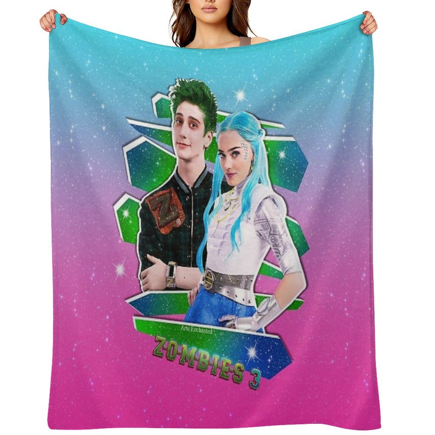 Zombies 3 - Milo And Meg - Zed And Addison - Galaxy Love Glitter Compact Throw Blanket