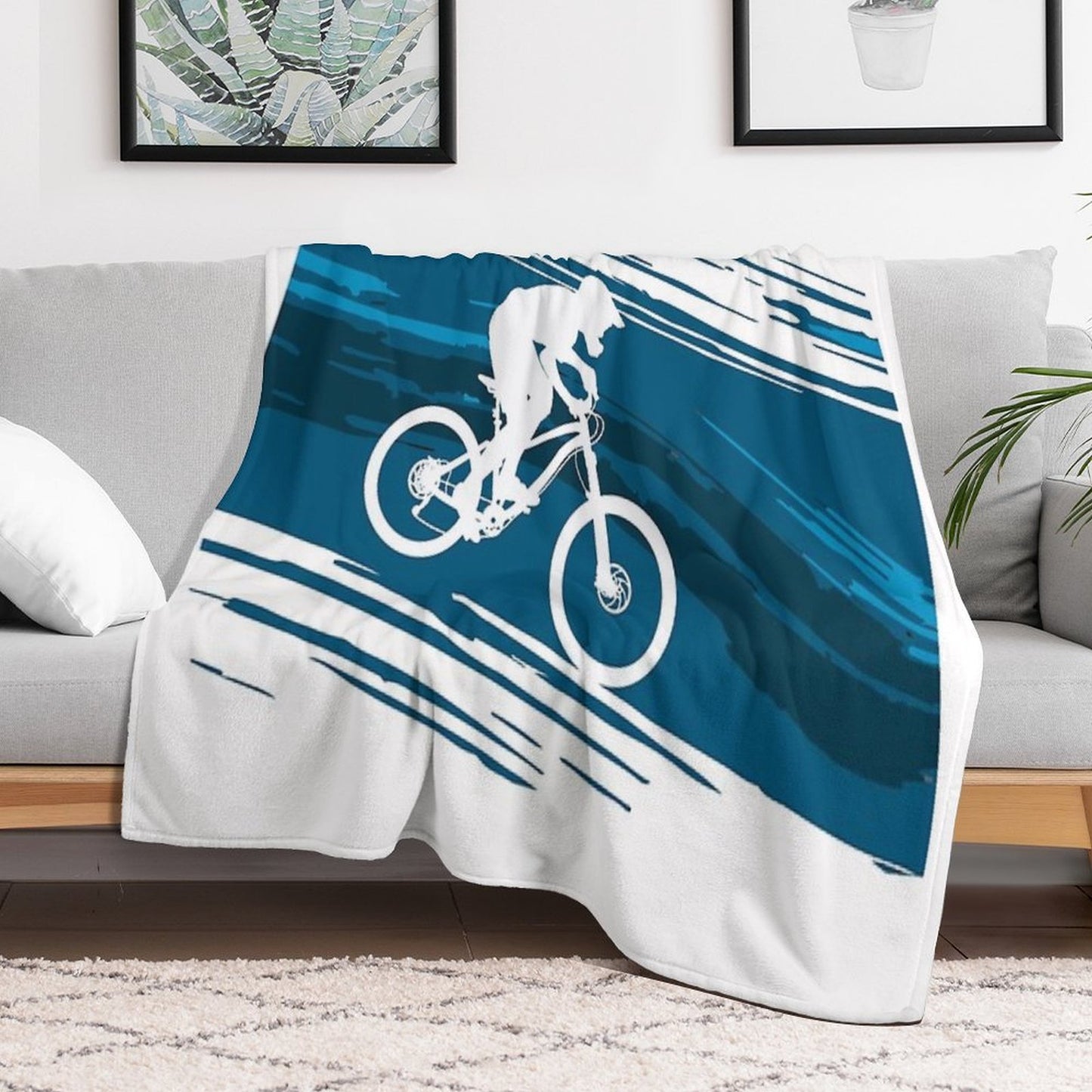 Silhouette of A Cyclist Riding A Mountain Bike Easy Care Throw Blanket