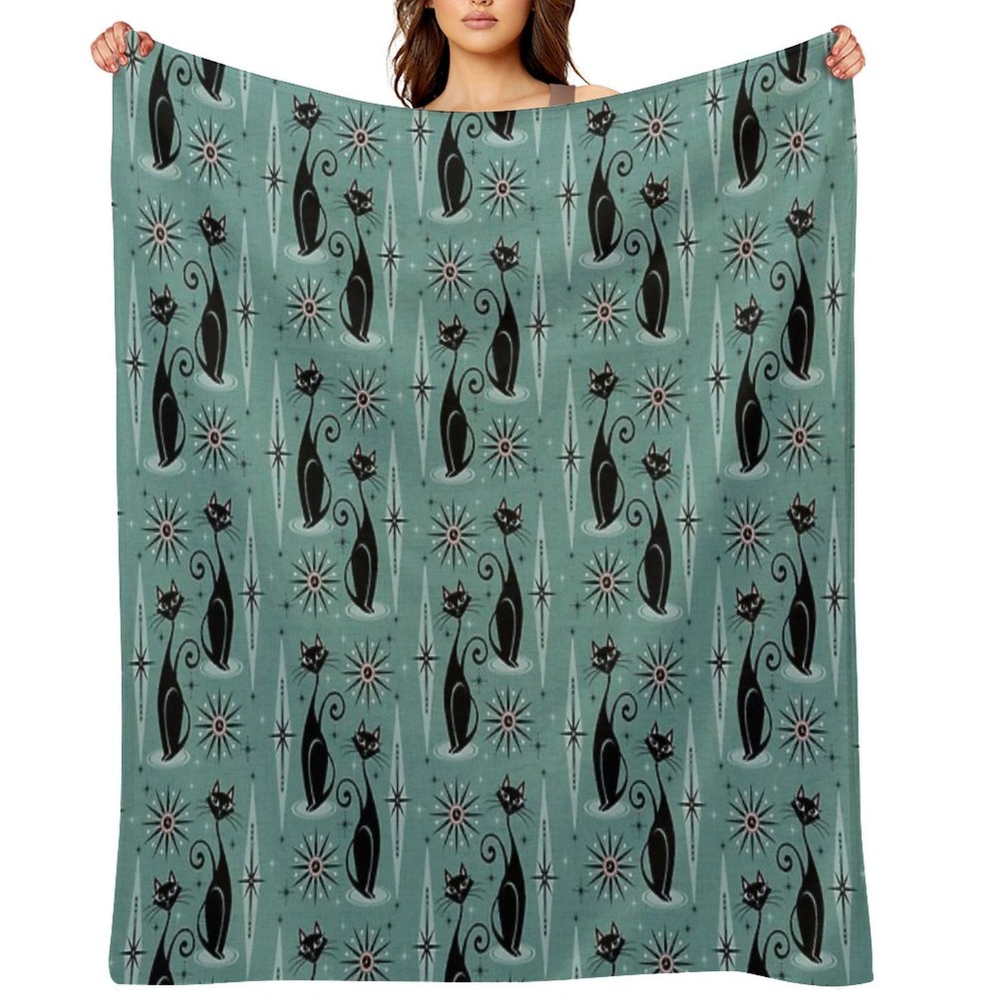 Mid Century Cats And Clocks III Quick-dry Throw Blanket