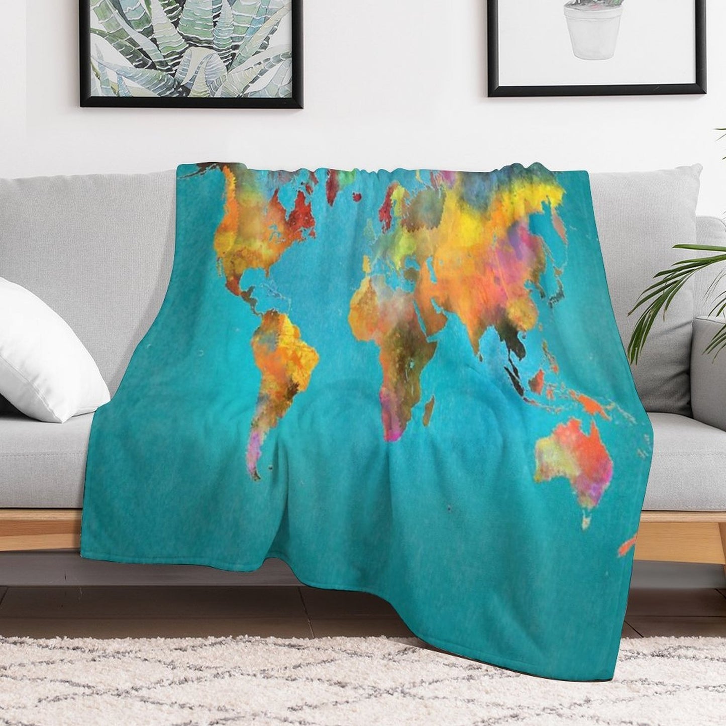 World Map Blue Velvety-soft Throw Blanket