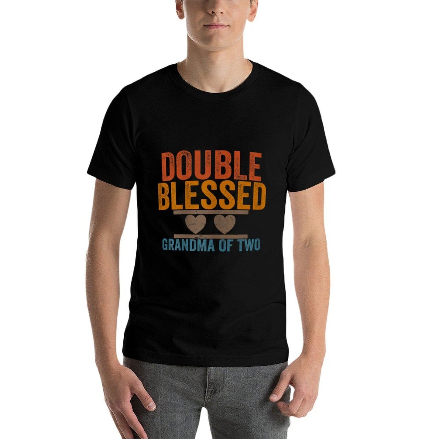 Double Blessed Grandma Of Two Grandkids Blessed Grandmother Heathered Texture T-Shirt
