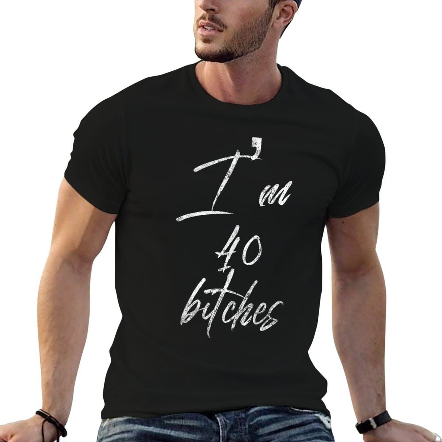 Funny 40th Birthday Gift for Women Girls Cute I'm 40 Bitches Ribbed Collar T-Shirt