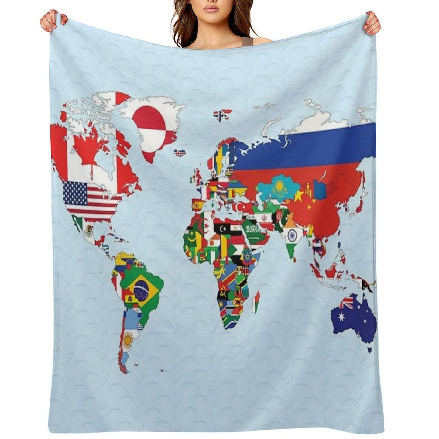World Map Made Up of Each Countries Flag Plush Throw Blanket