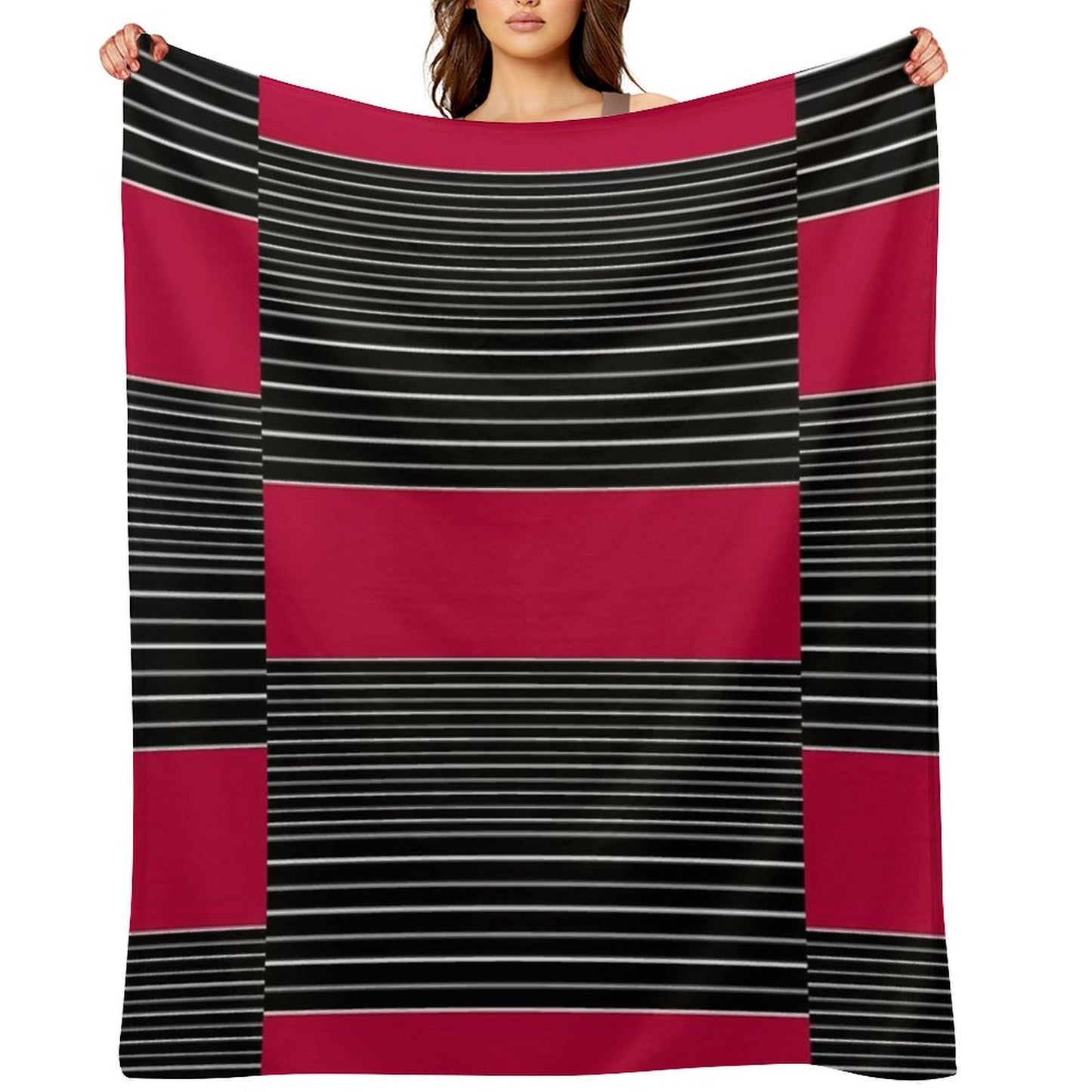 Striped Simple Red , Gray , White Pattern SPORTCLUB Eco-conscious Throw Blanket
