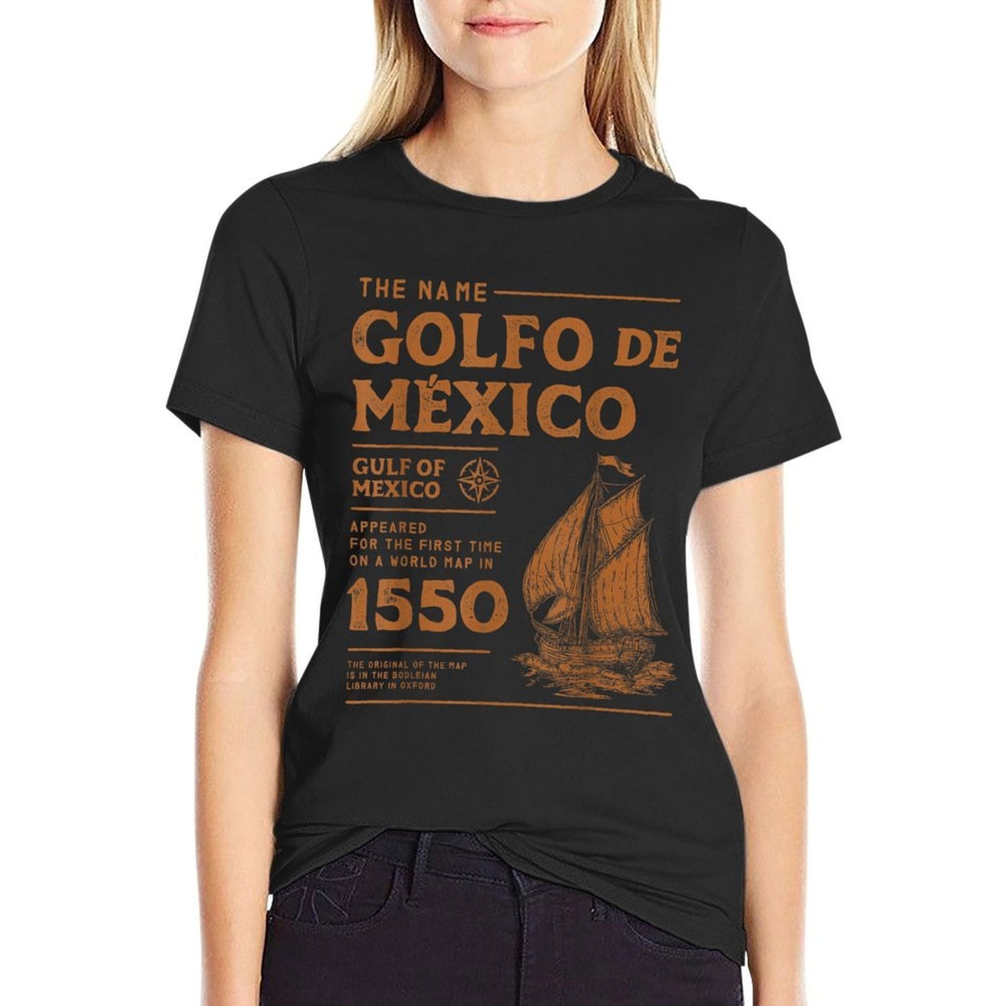 Gulf of Mexico First Map Since 1550 Ribbed Collar T-Shirt