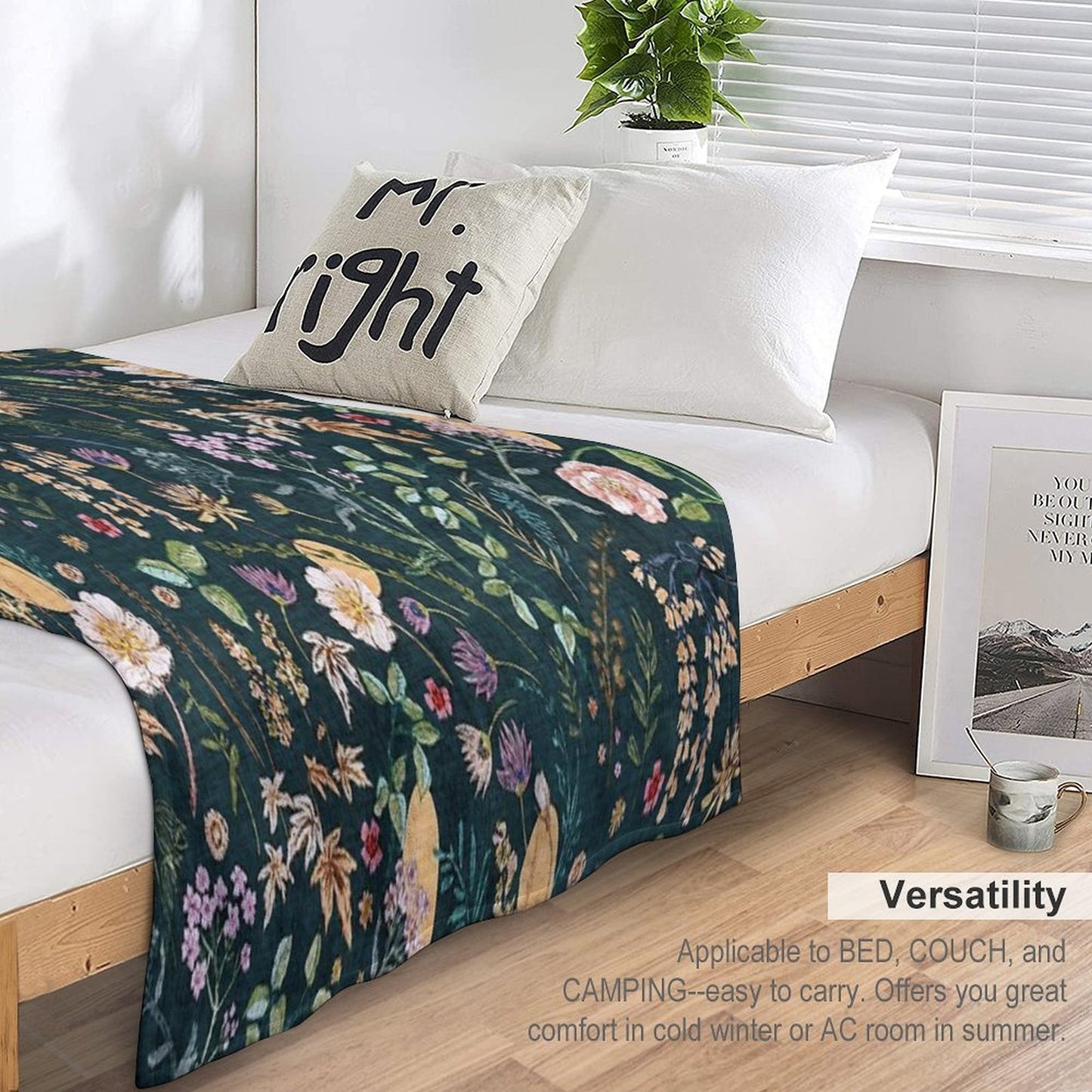 Hana Floral (teal) Machine-washable Throw Blanket
