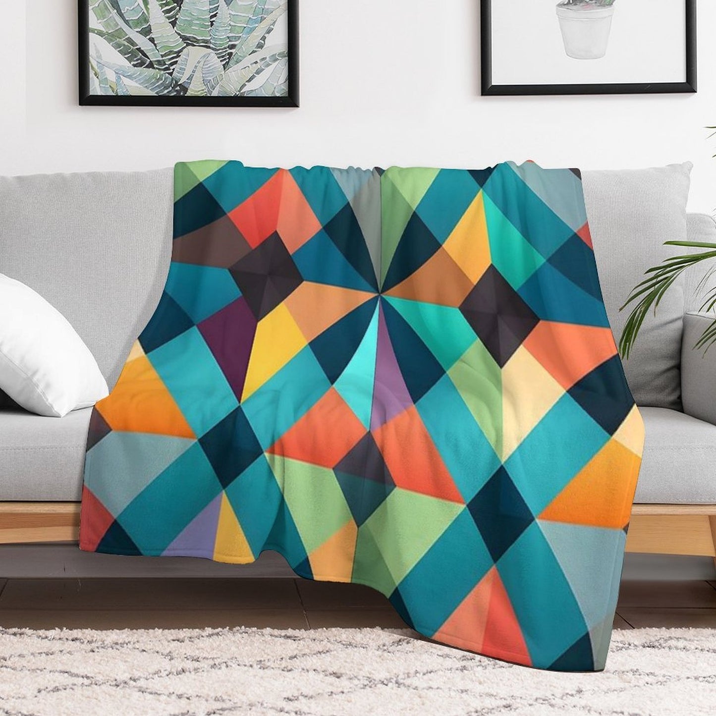 Elegant Geometric Harmony - Abstract Pattern Comfort Throw Blanket