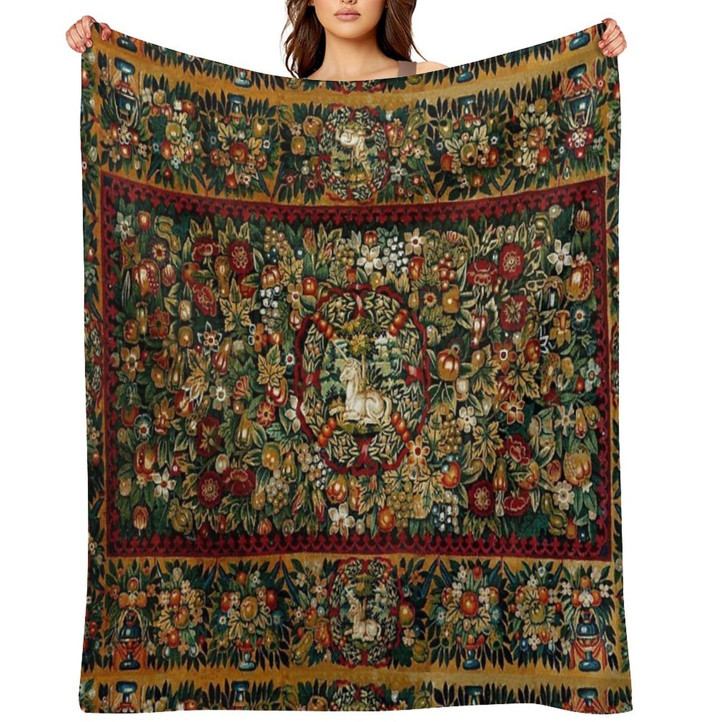 Medieval Unicorn Floral Tapestry Velvety-soft Throw Blanket