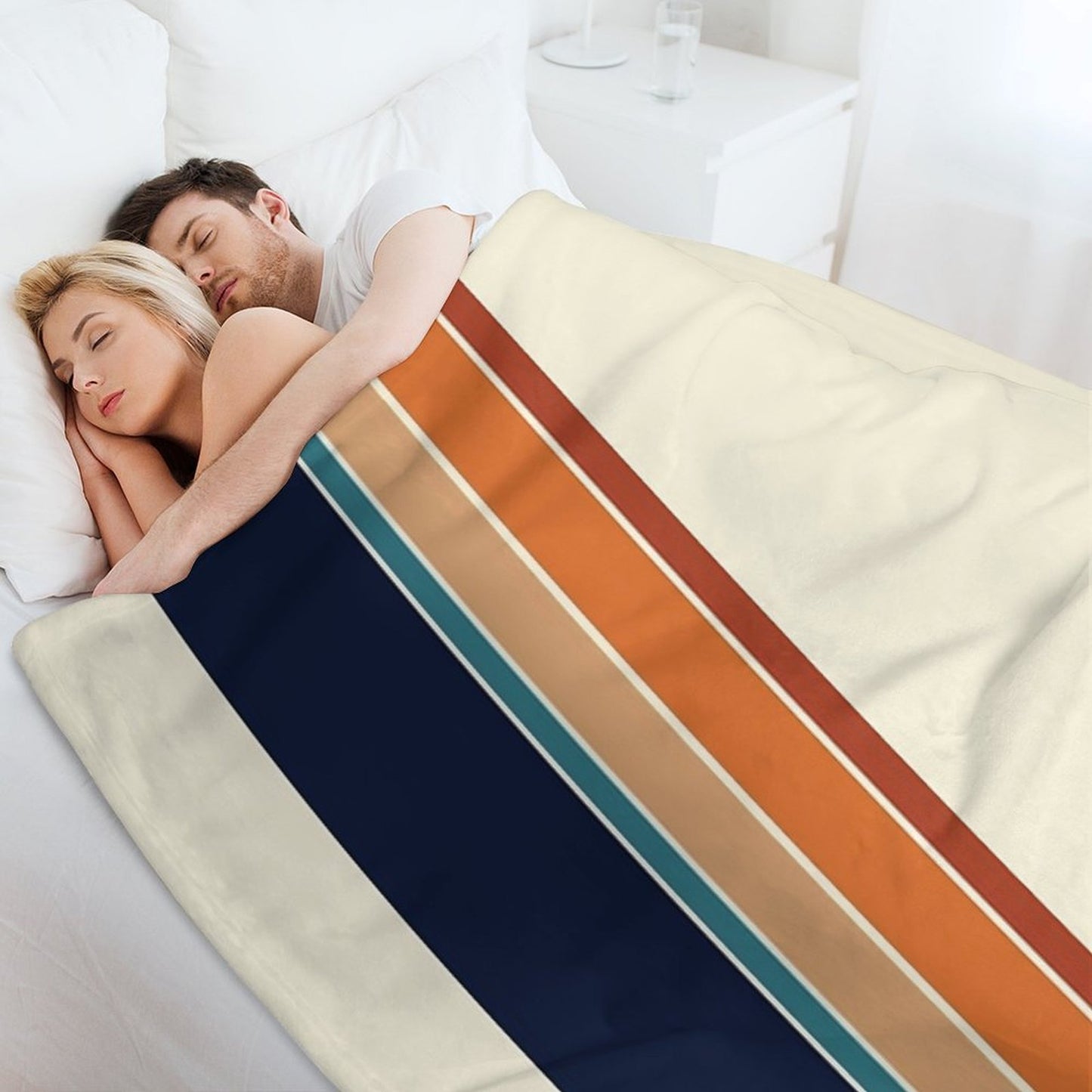 Retro Vertical Stripes Orange Rust Blue Shrink-resistant Throw Blanket