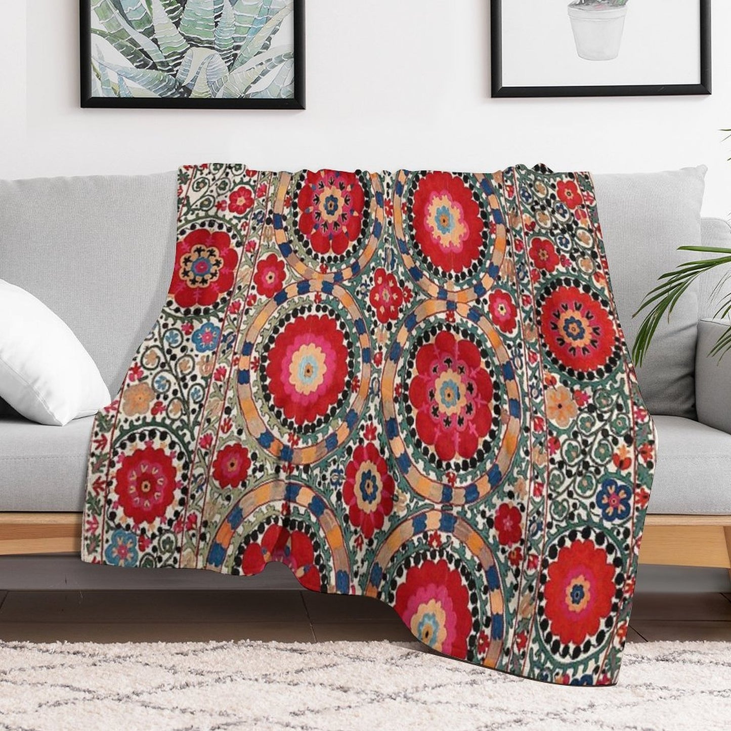 Karabag Suzani Uzbekistan Embroidery Print Wrinkle-free Throw Blanket