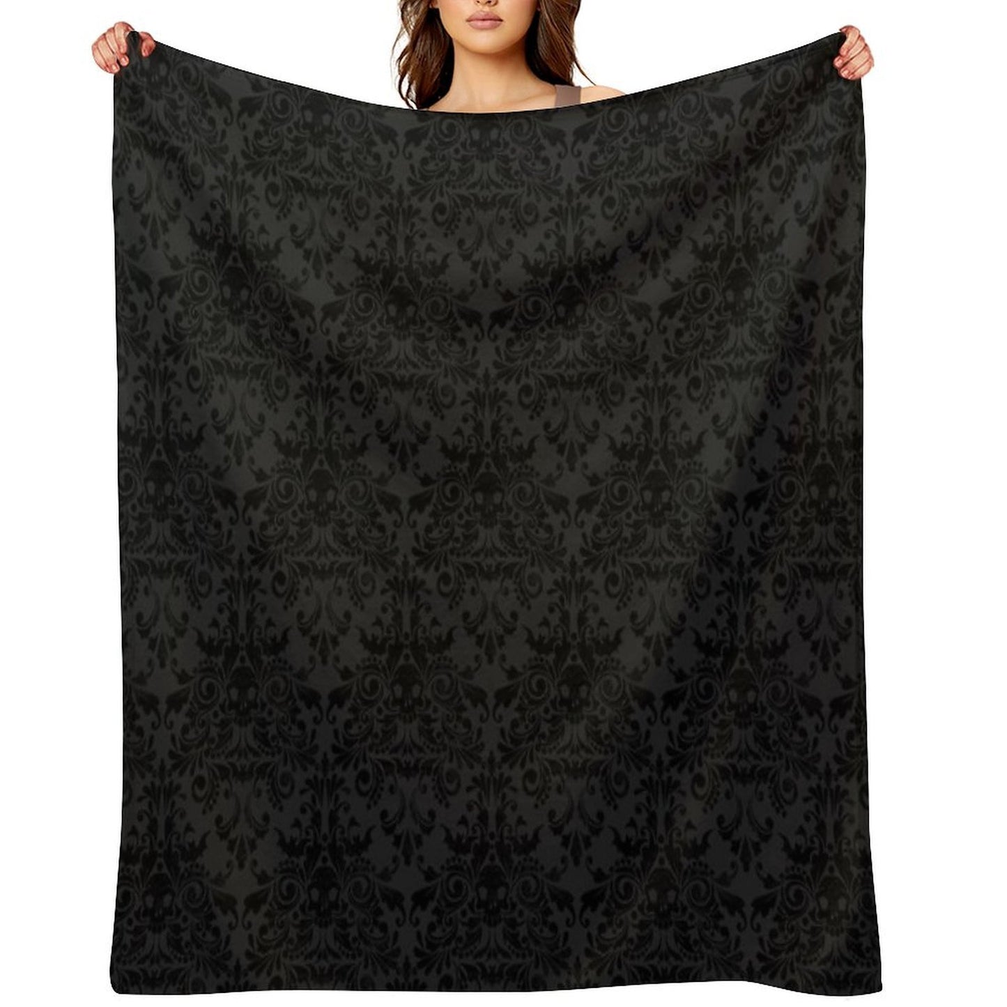 Skull Damask Pattern - Grey Shrink-resistant Throw Blanket