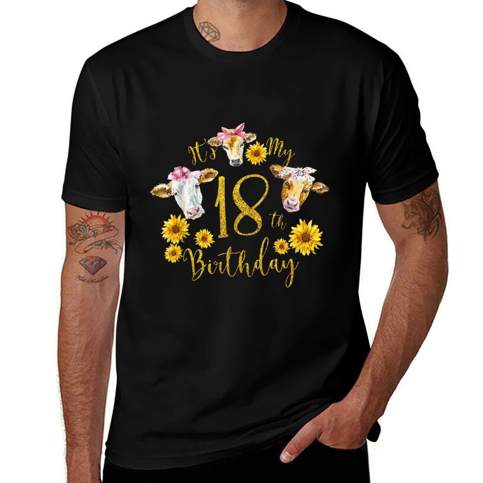 Sunflower Cow Its My 18th Birthday 18 Year Old Gifts  Moisture-wicking T-Shirt