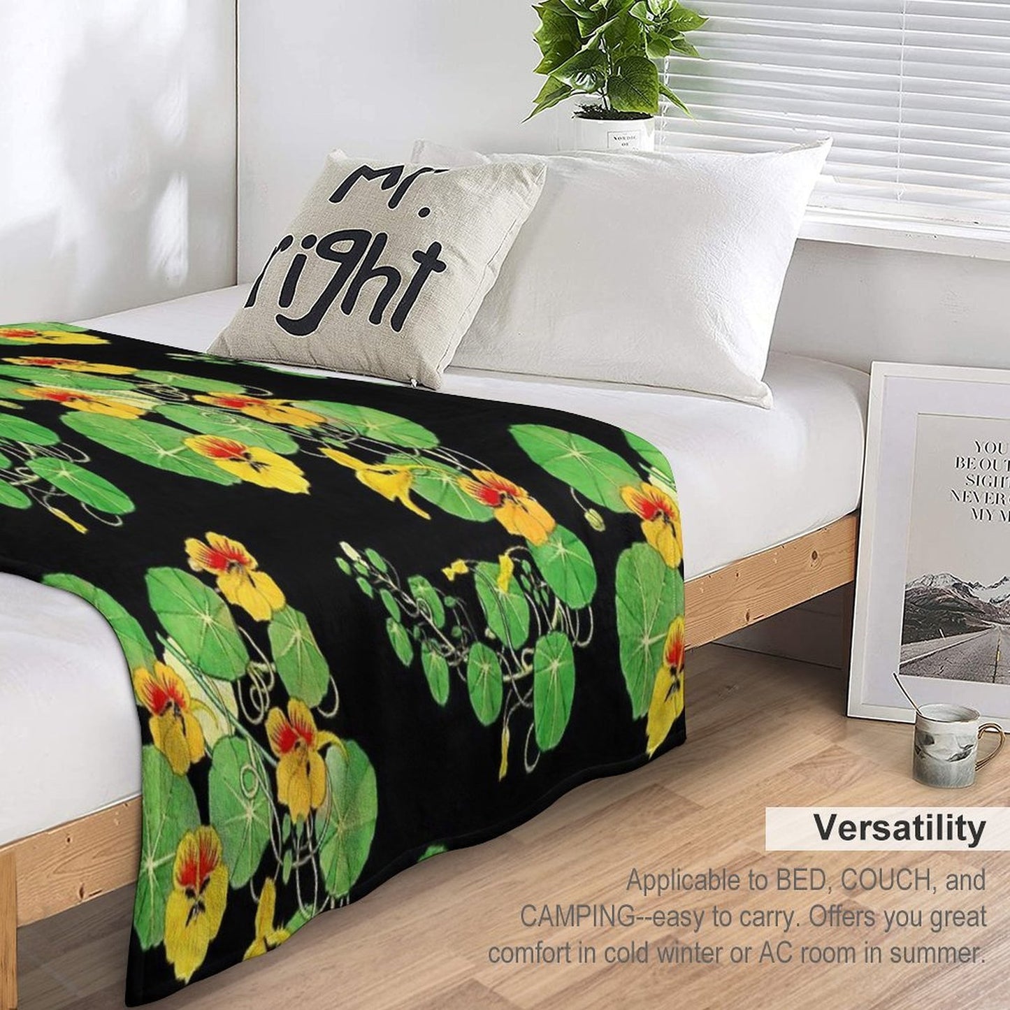 Yellow Nasturtium Flower Botanical Illustration Gift-ready Throw Blanket