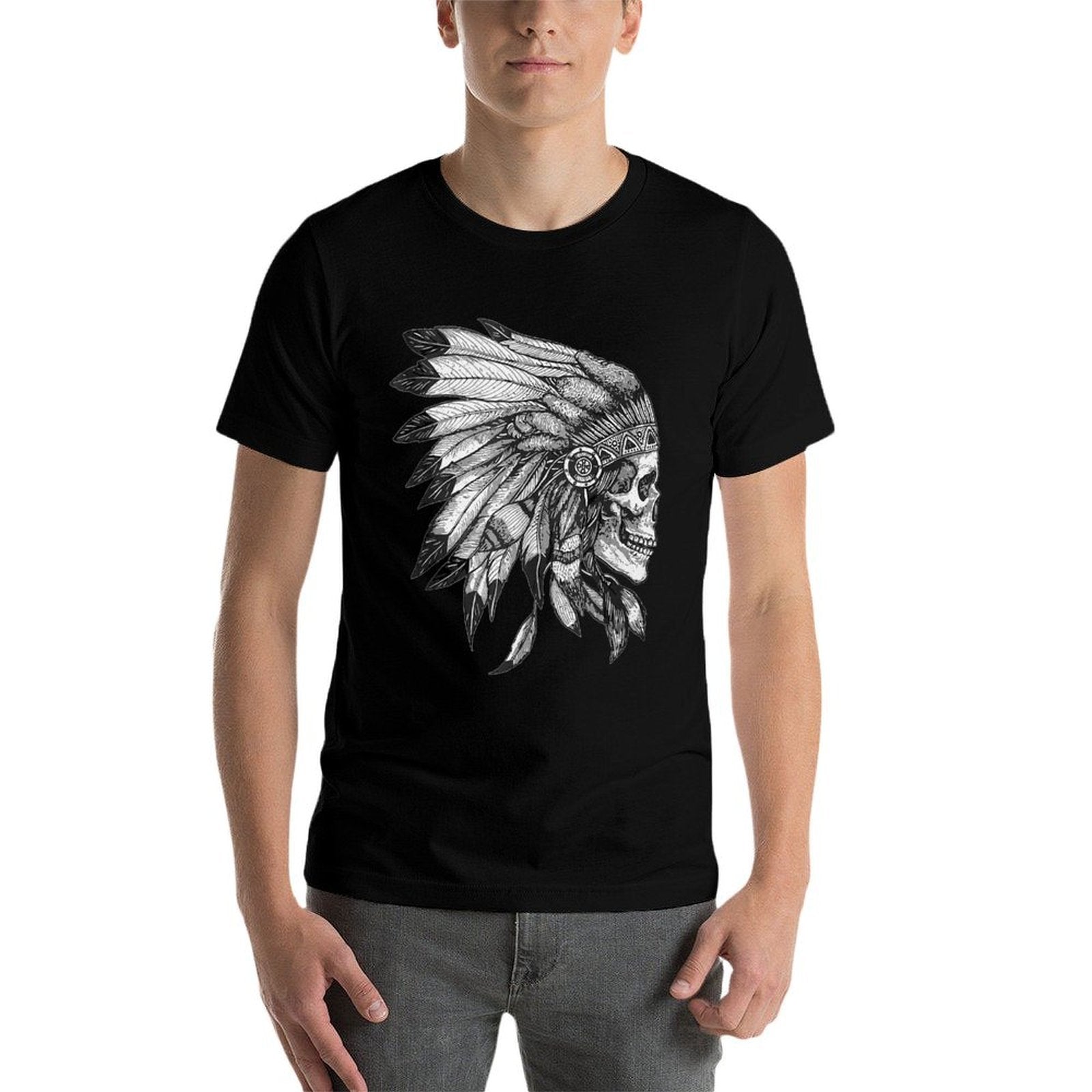 American Motorcycle Skull Native Indian Eagle Chief Vintage  Trendy Pattern T-Shirt