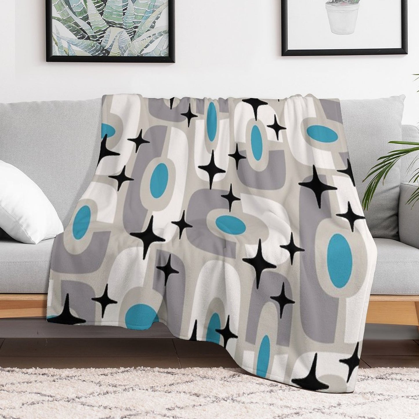 Retro Mid Century Atomic Composition 259 Machine-washable Throw Blanket