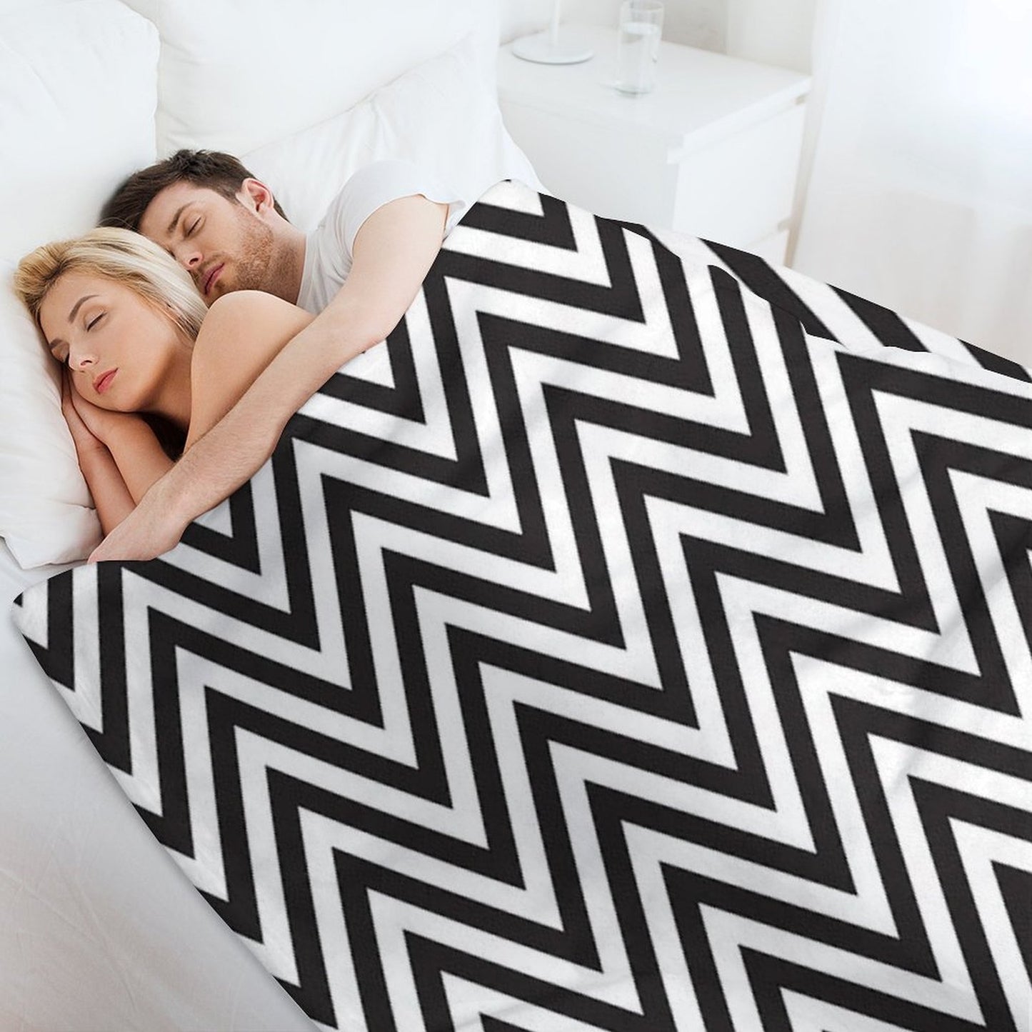 MODERN CHEVRON PATTERN Bold Monochrome Black + White Plush Throw Blanket