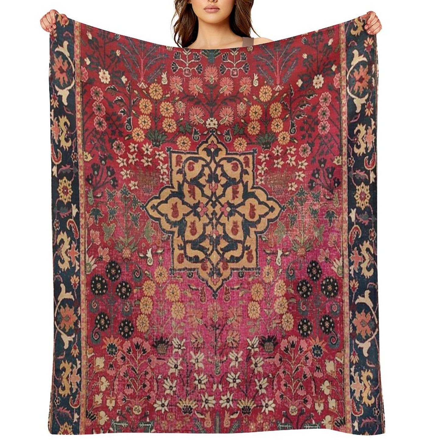 17th Century Persian Vase Carpet Print Durable Throw Blanket