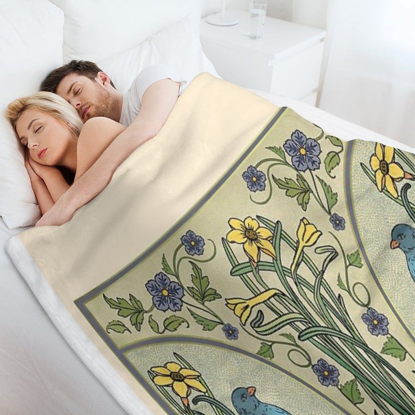 Bluebirds And Spring Blossoms Inspired By Art Nouveau Comfort Throw Blanket