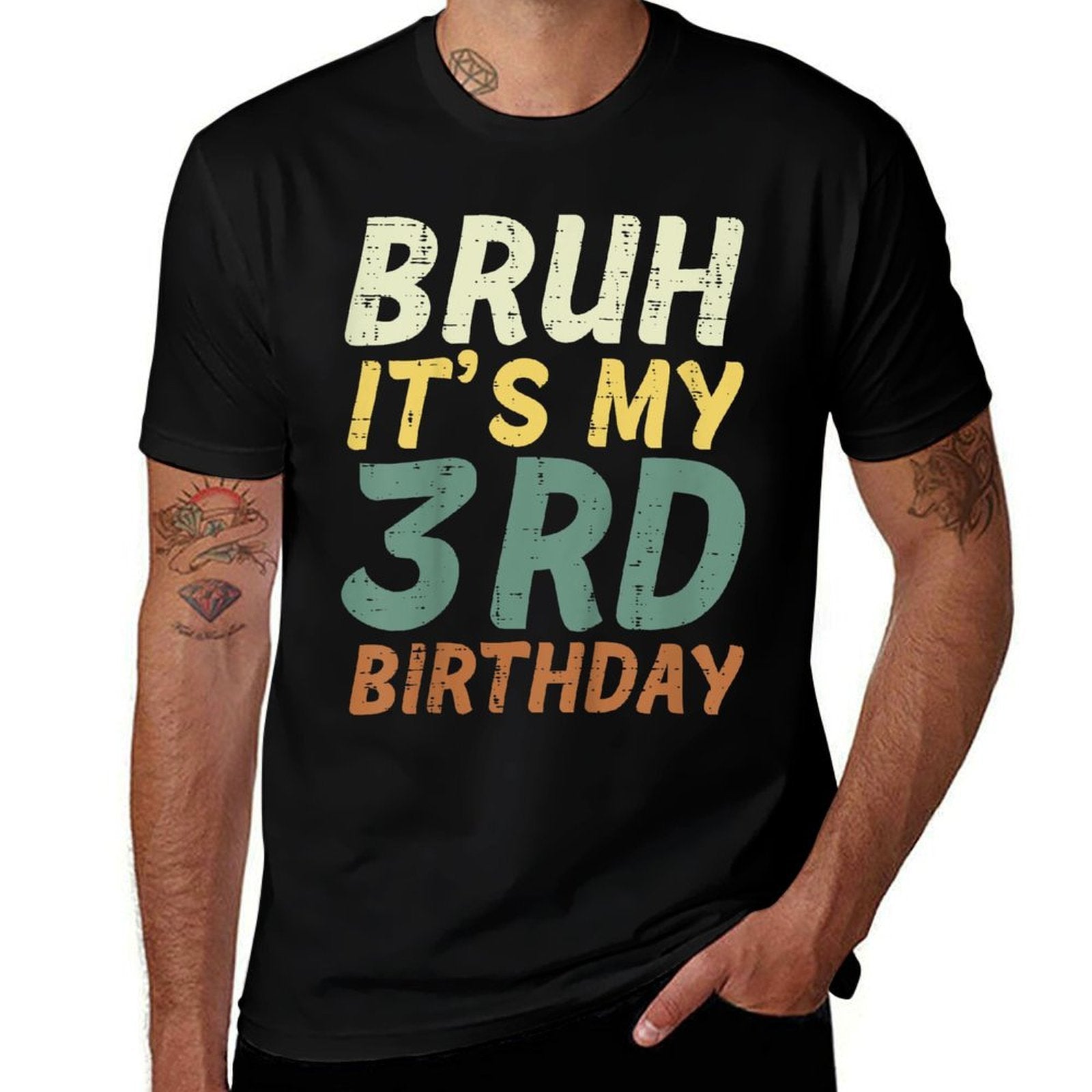 Bruh Its My 3rd Birthday Retro Color 3 Bday Party Boys Girls  Oversized Silhouette T-Shirt