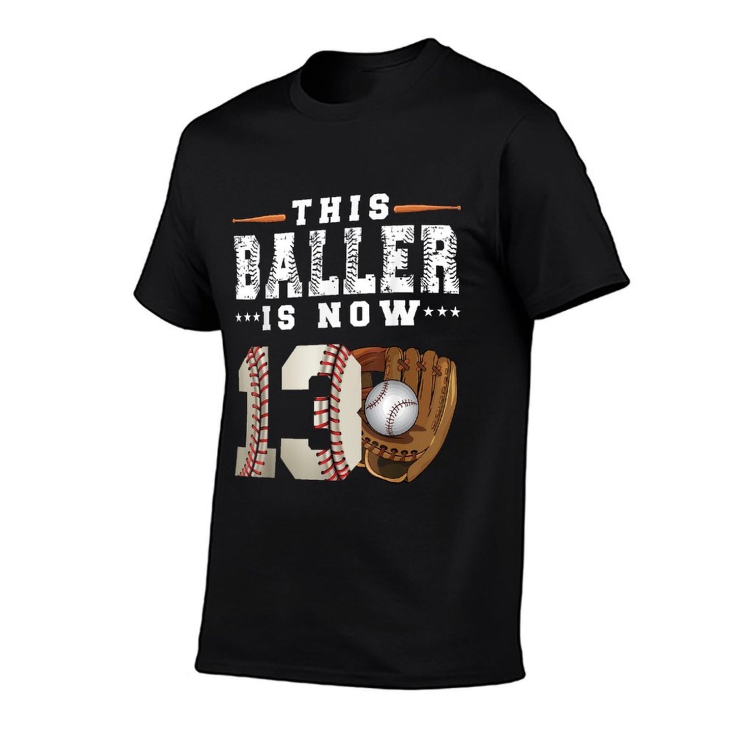 13 Years This Baller Is Now 13 Kids Baseball 13th Birthday Ribbed Collar T-Shirt