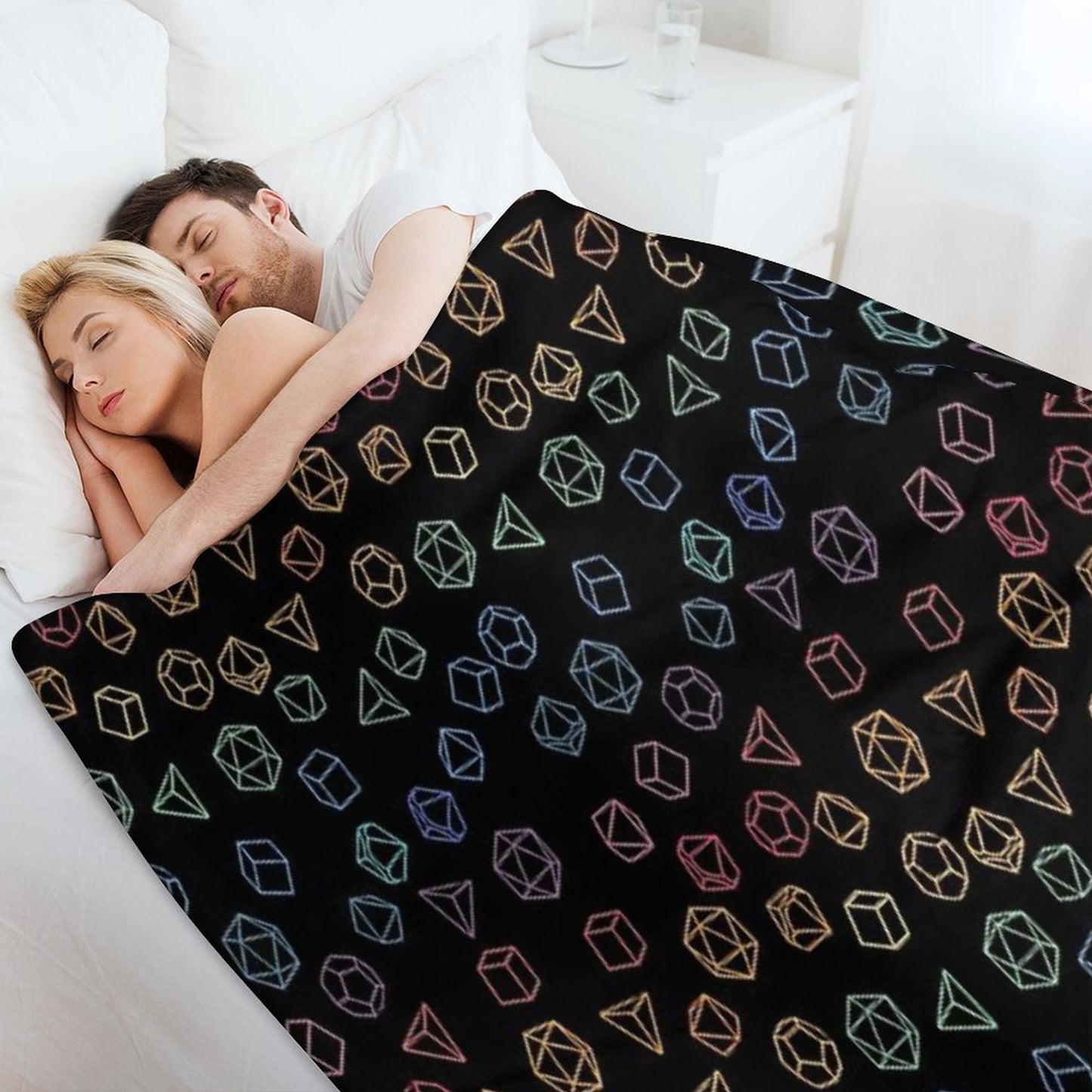 DnD Dice Rainbow on Black Pattern Durable Throw Blanket