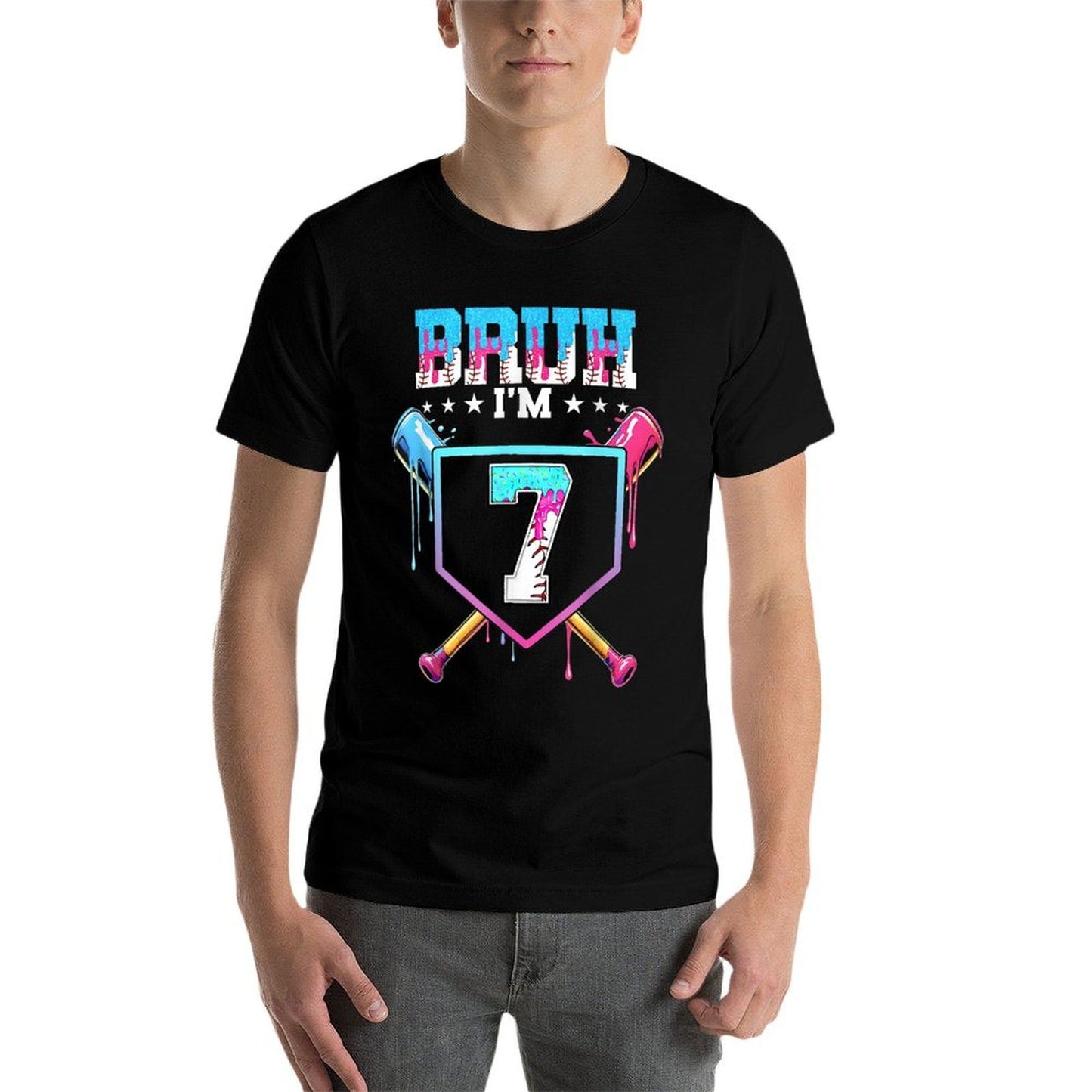 Bruh 7th Birthday Boy Baseball Ice Cream Drip 7 Year Old Boy Relaxed-fit T-Shirt