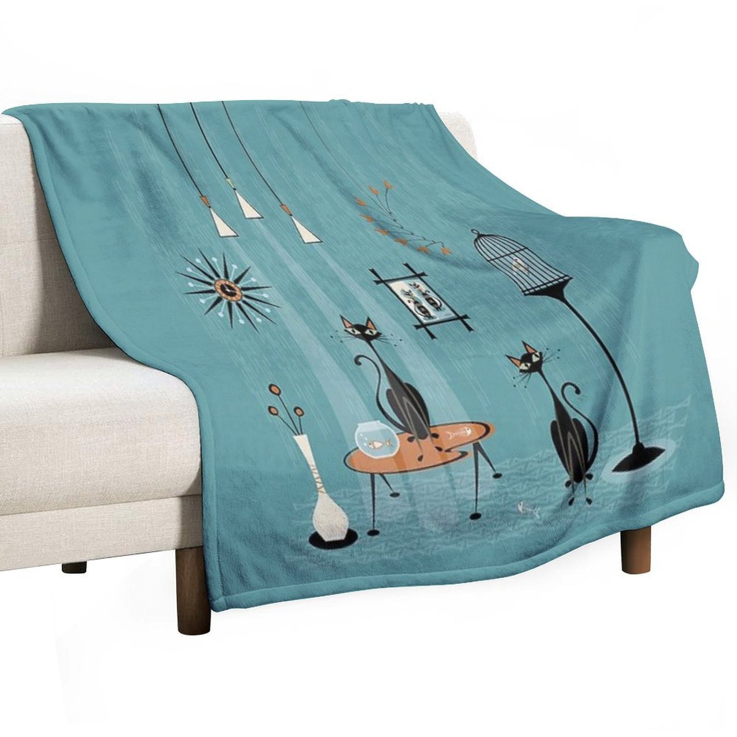 Mid Century Mischief Cat Red-Handed II Machine-washable Throw Blanket