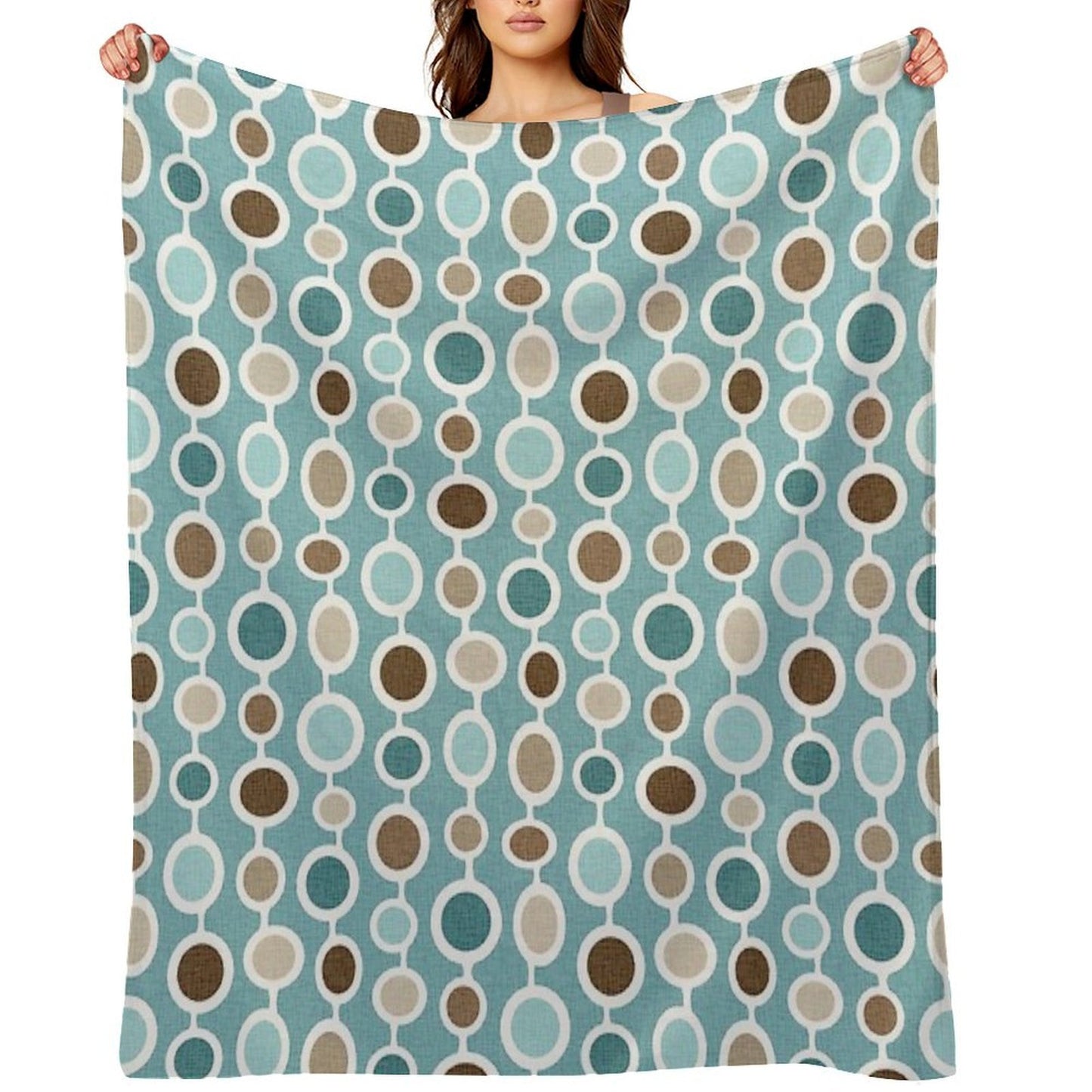 Mid Century Modern Geometric Circle Atomic Art Print 2 - Blue Brown All-season Throw Blanket