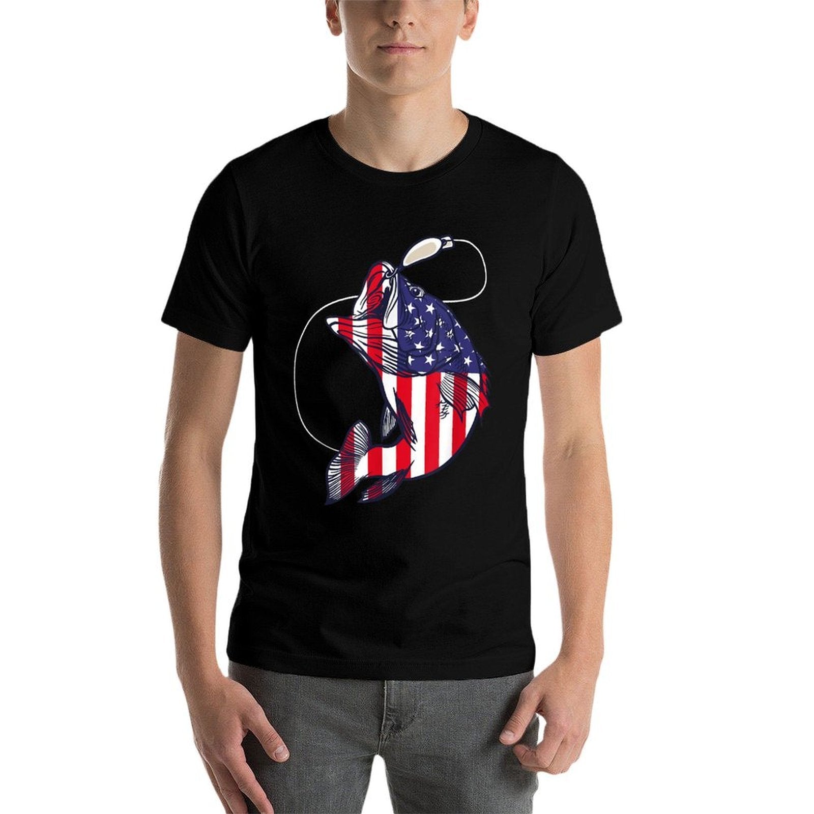 Bass Fishing Fish American Patriotic Fourth Of July  Moisture-wicking T-Shirt