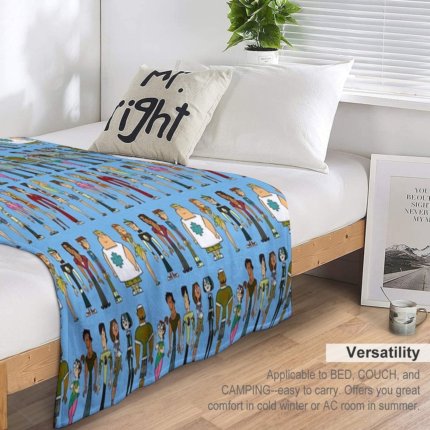 Total Drama; Light Blue Wrinkle-free Throw Blanket