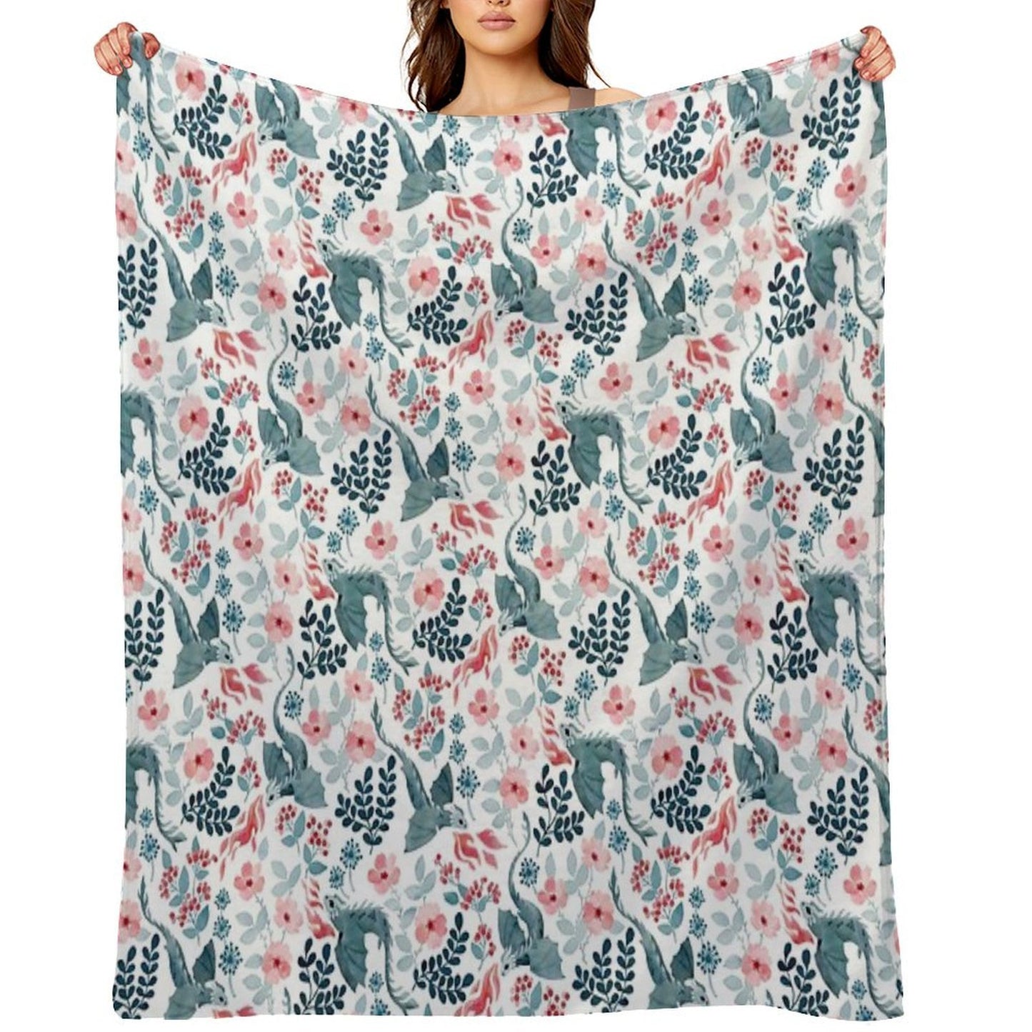 Dragons Pastel Floral Comfort Throw Blanket