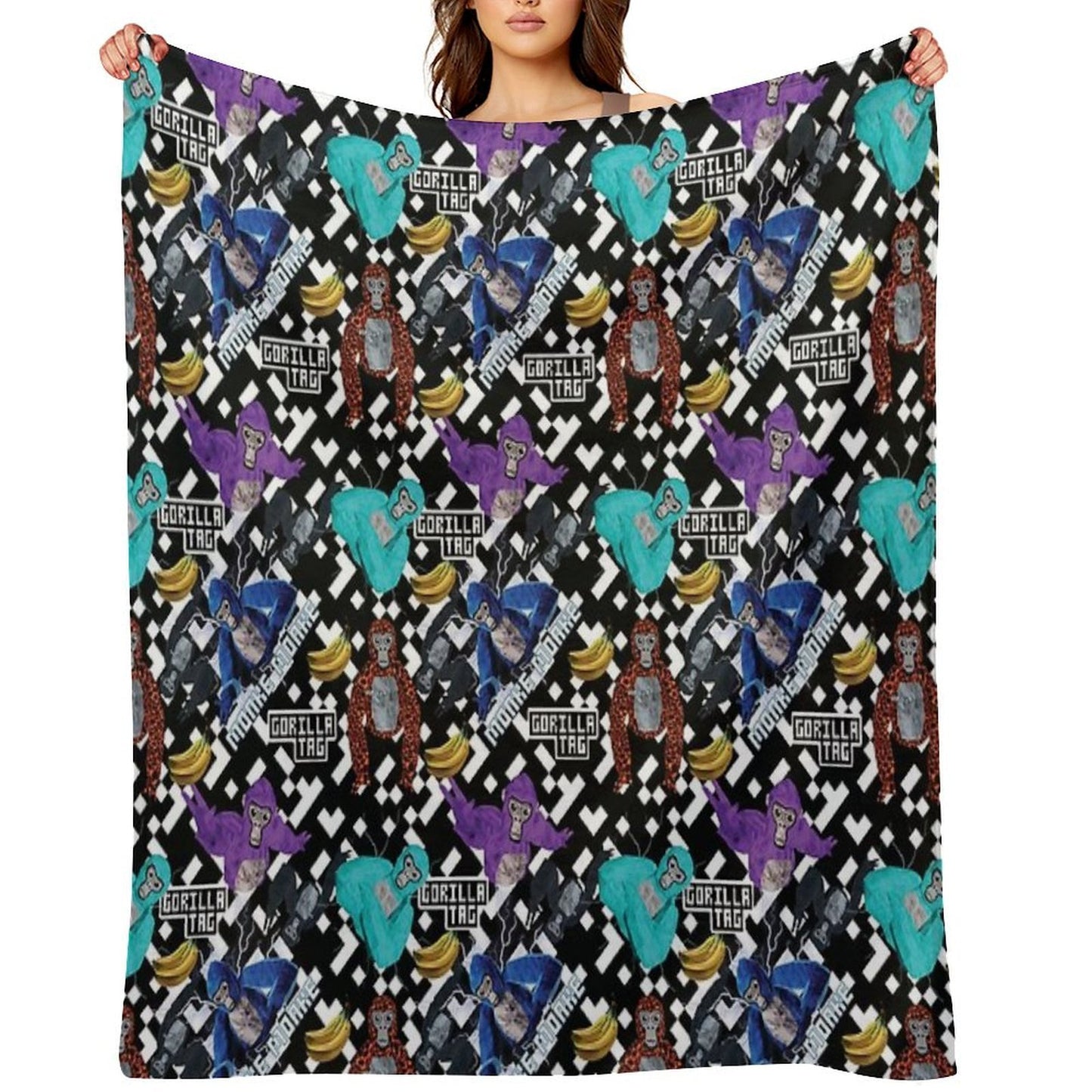 Gorilla Tag VR Gamer Merch Pixel Monke Plush Throw Blanket