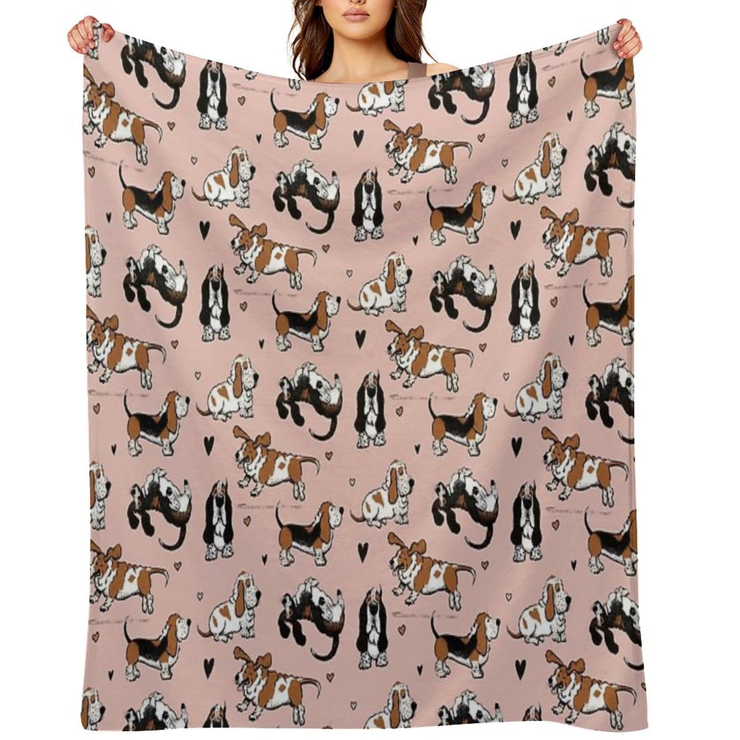 Basset Buddies on Pale Pink Compact Throw Blanket